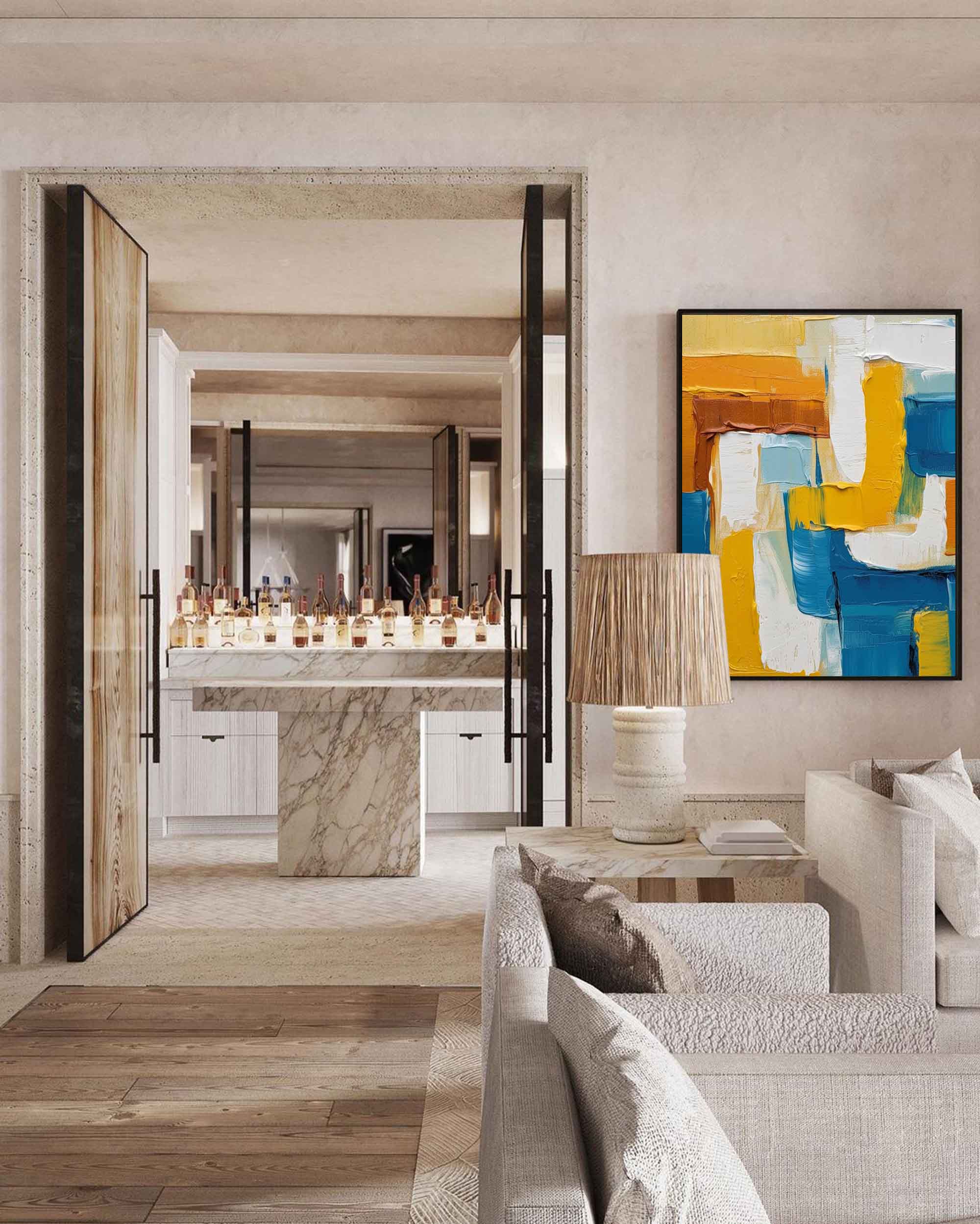Wallart Layered Harmony in Blue and Gold