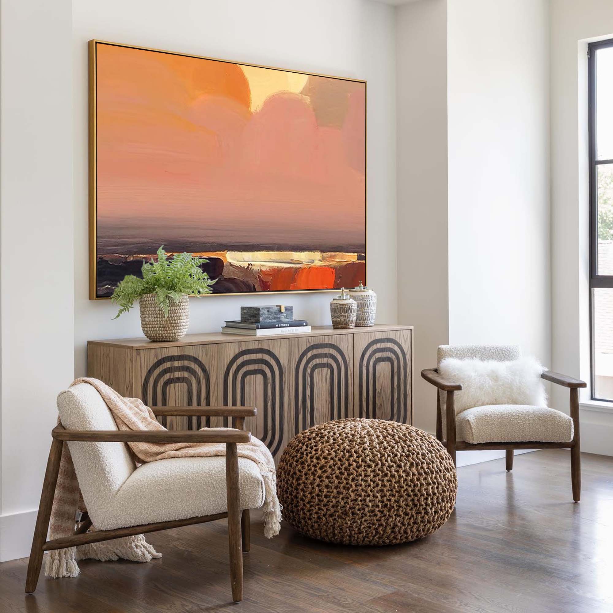 Wallart Serene Sunset Abstract Oil Art
