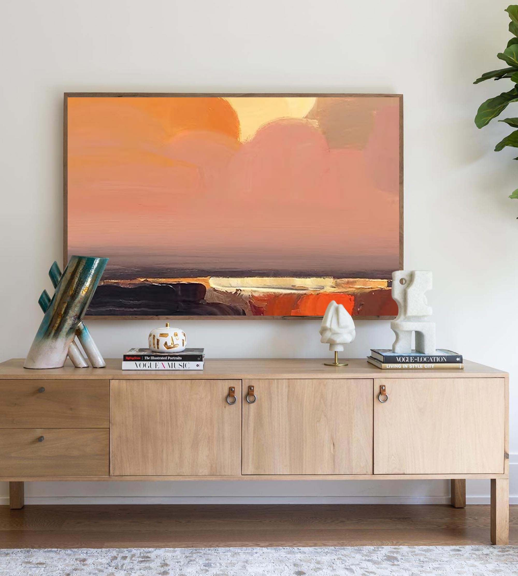 Wallart Serene Sunset Abstract Oil Art