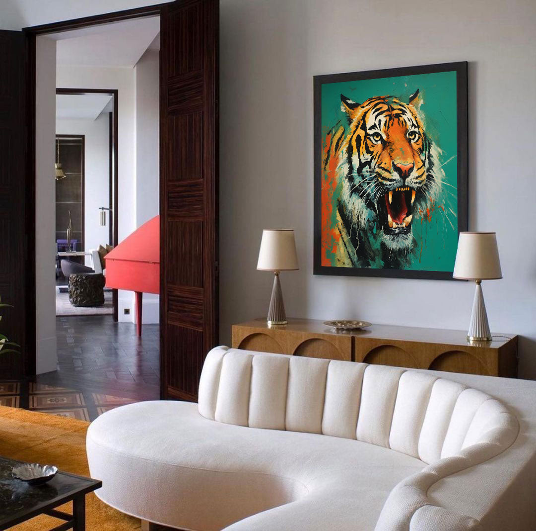 Wallart Fierce Tiger Roar in Bold Colors