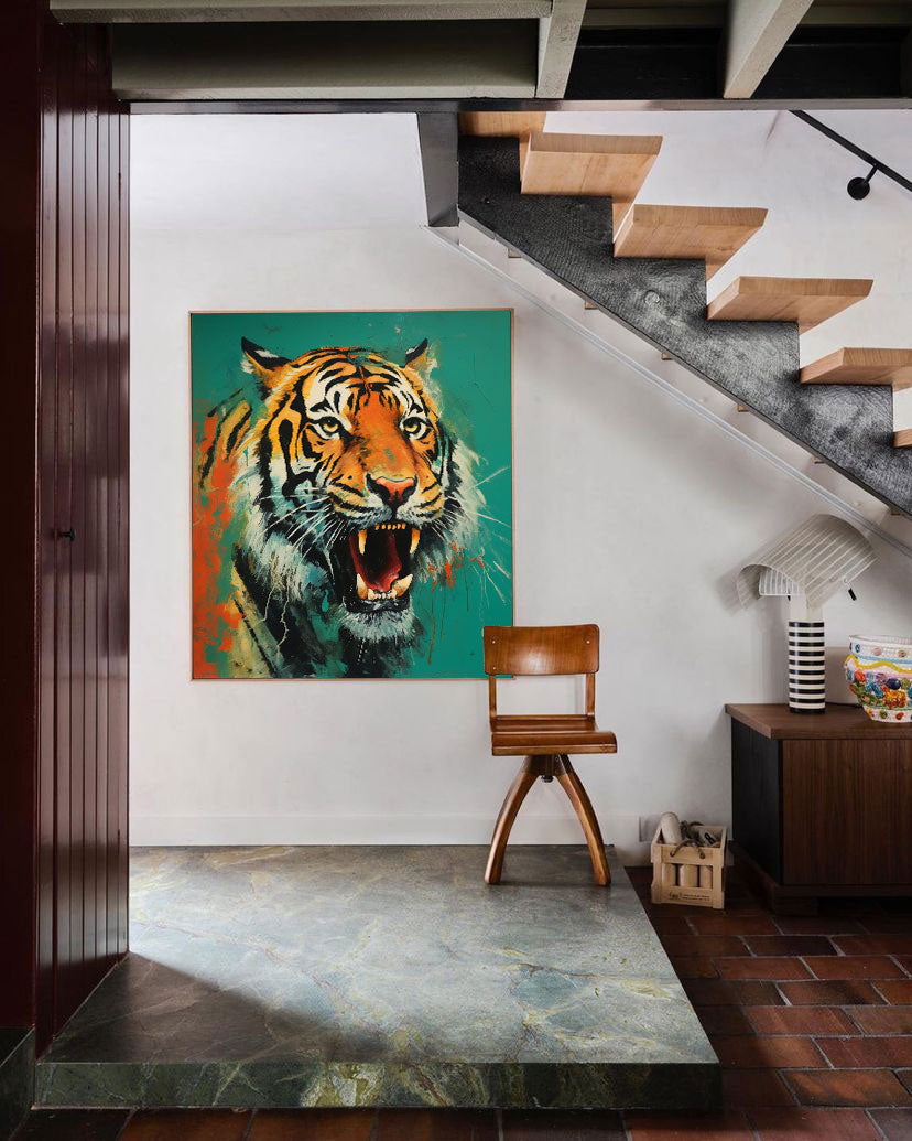 Wallart Fierce Tiger Roar in Bold Colors