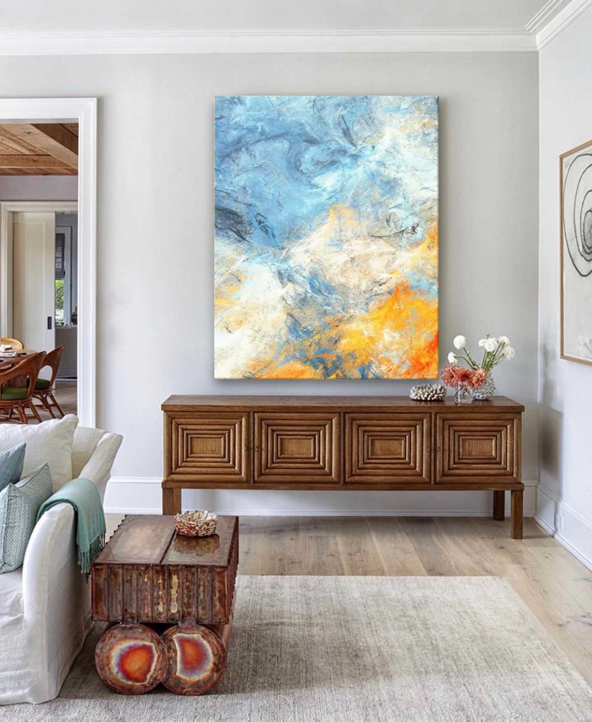 Wallart Blue and Orange Abstract Canvas Art
