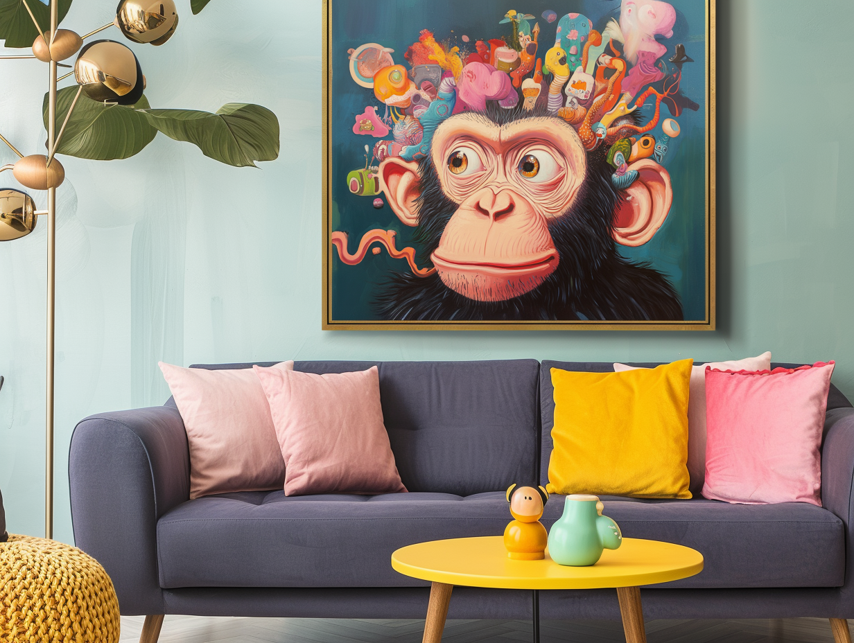 Pop Art Monkey Canvas Print - Colorful Surreal Chimpanzee Wall Art, Vibrant Fantasy Decor for Living Room & Bedroom