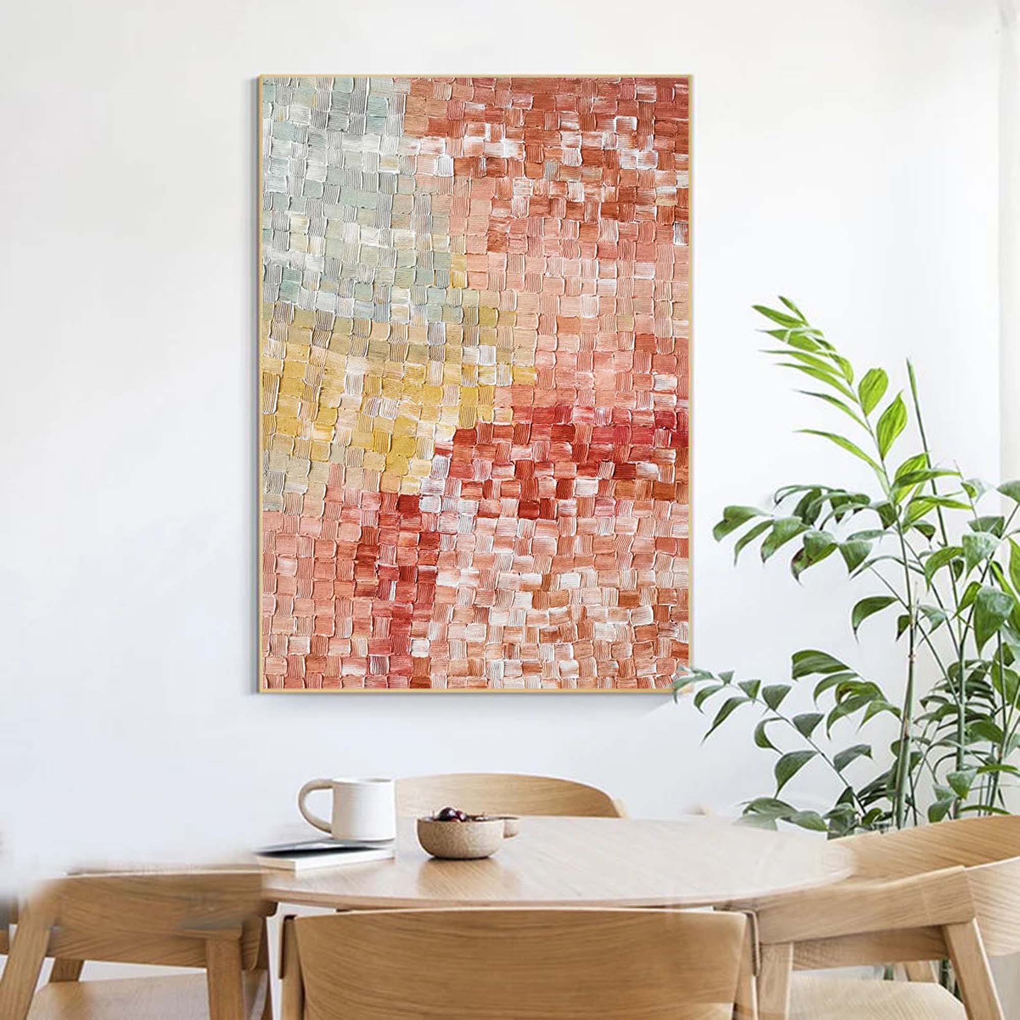 Wallart Earthy Tones Textured Abstract Mosaic Canvas Art