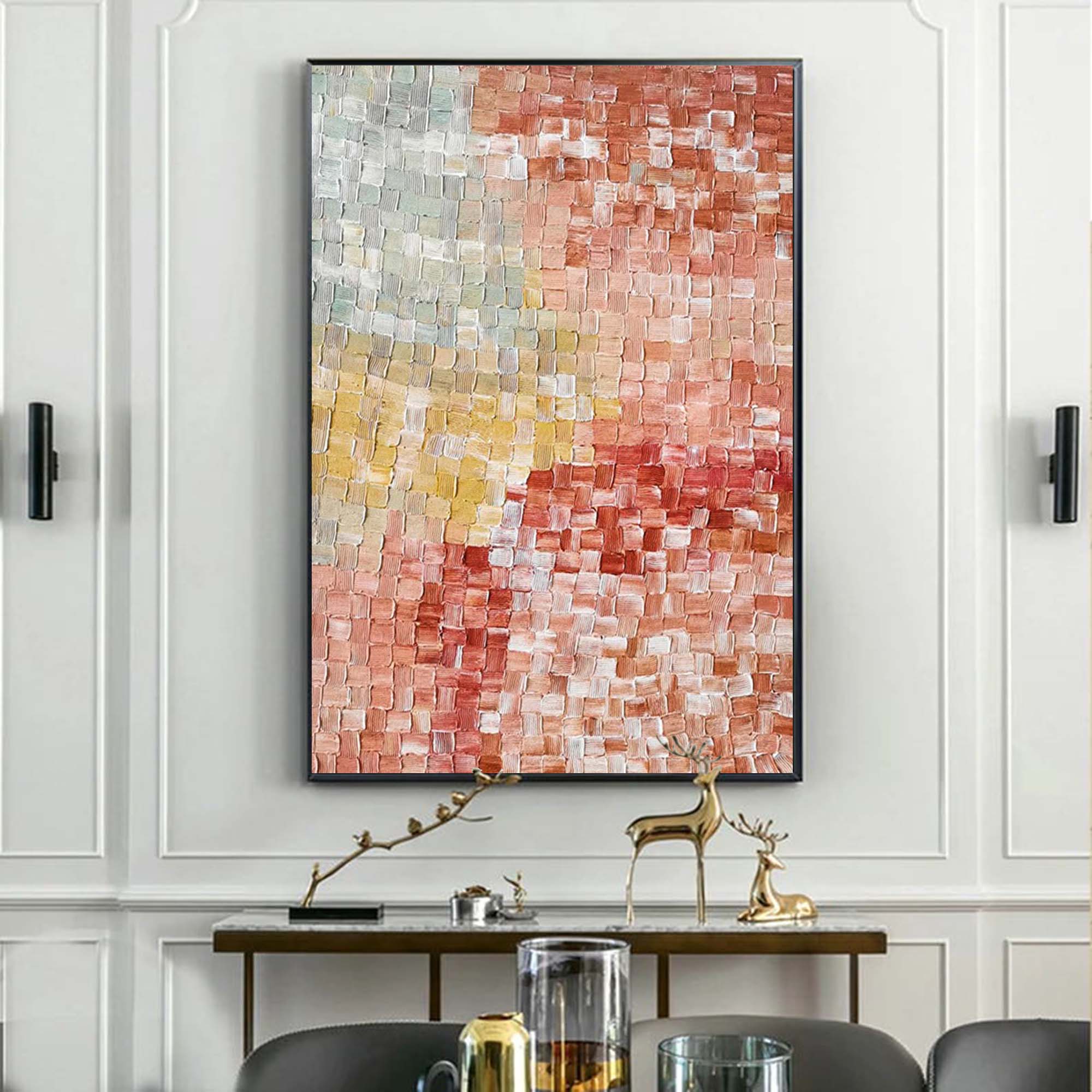 Wallart Earthy Tones Textured Abstract Mosaic Canvas Art
