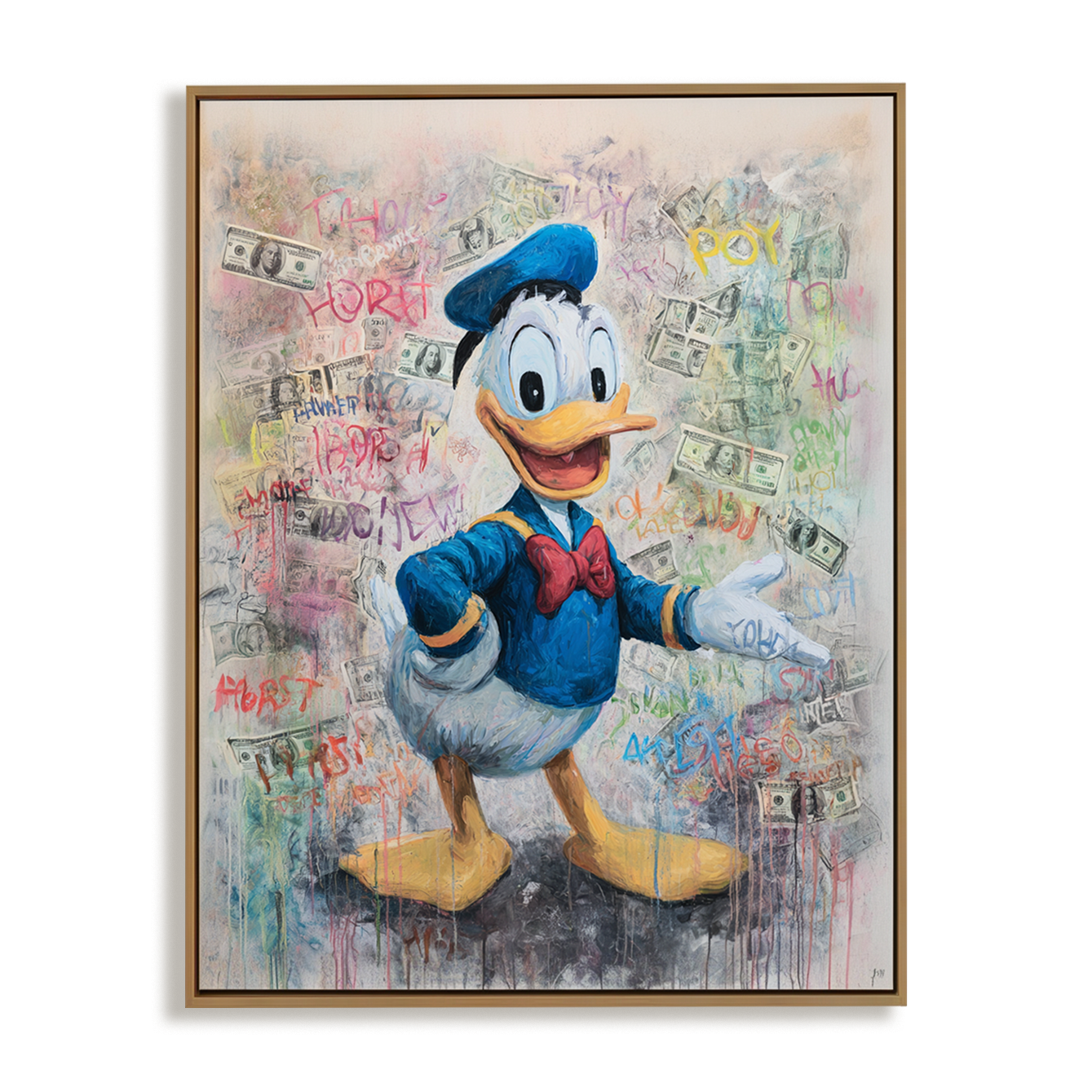 Cash Quack – Graffiti Cartoon Duck Painting Pop Art Money-Inspired Wall Art