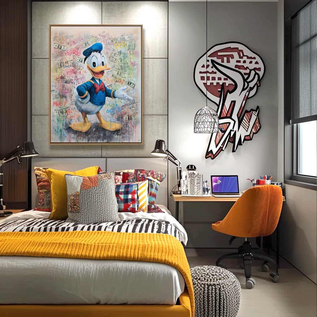 Cash Quack – Graffiti Cartoon Duck Painting Pop Art Money-Inspired Wall Art