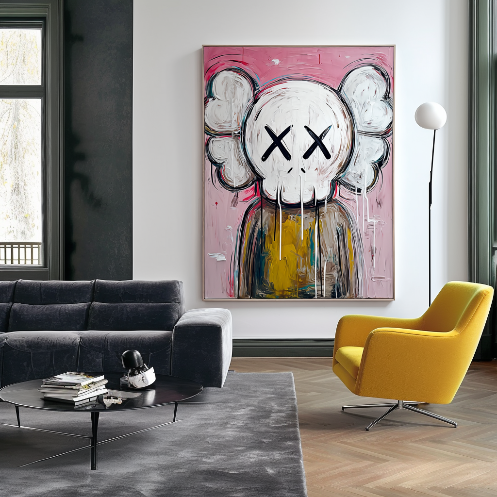 KAWS-Inspired Pop Graffiti Art | XX-Eyes & Cloud-Ears Abstract Painting | Handmade Decor for Living Room/Bedroom