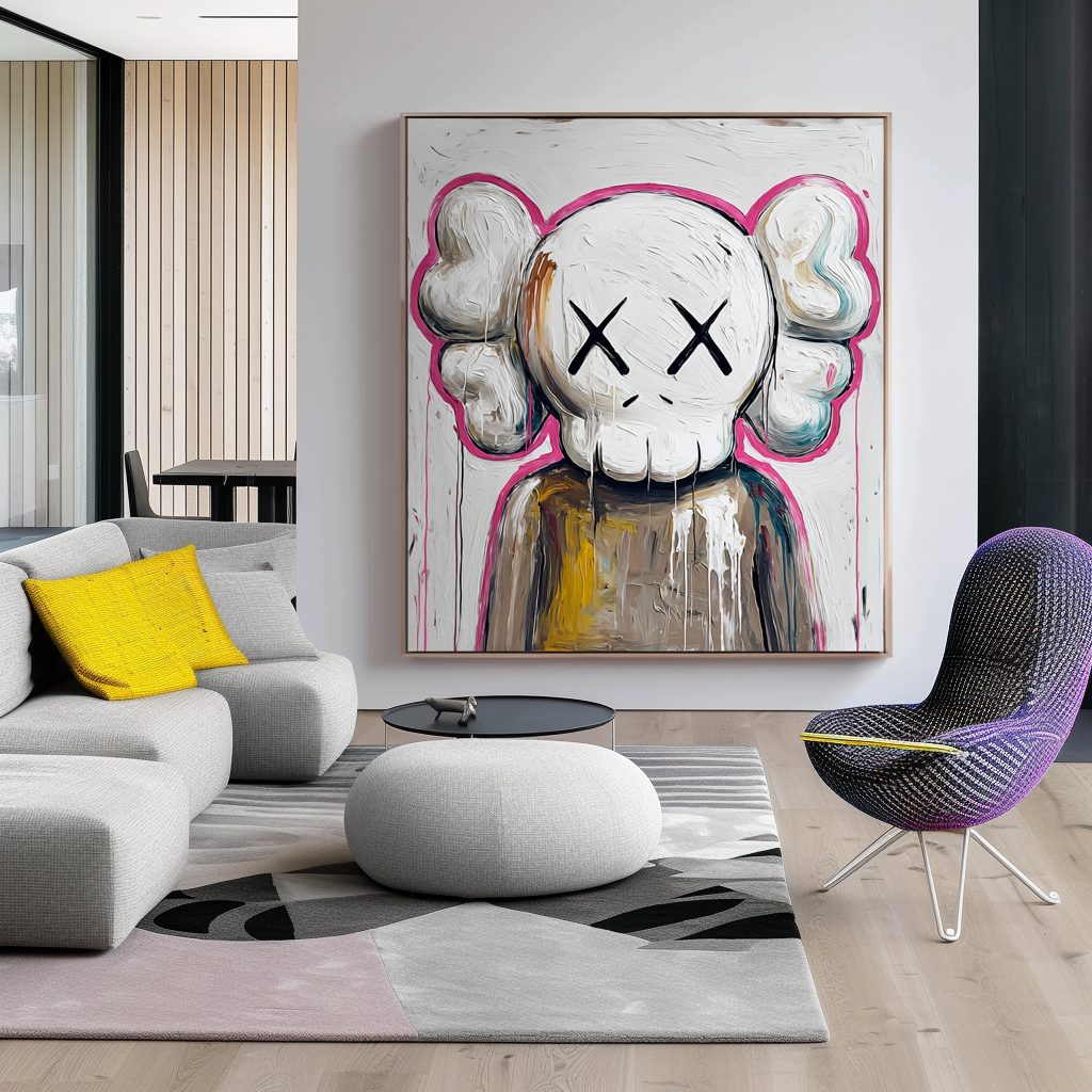 KAWS-Inspired Original Hand-Painted Oil Painting | Urban Street Pop Art Wall Decor
