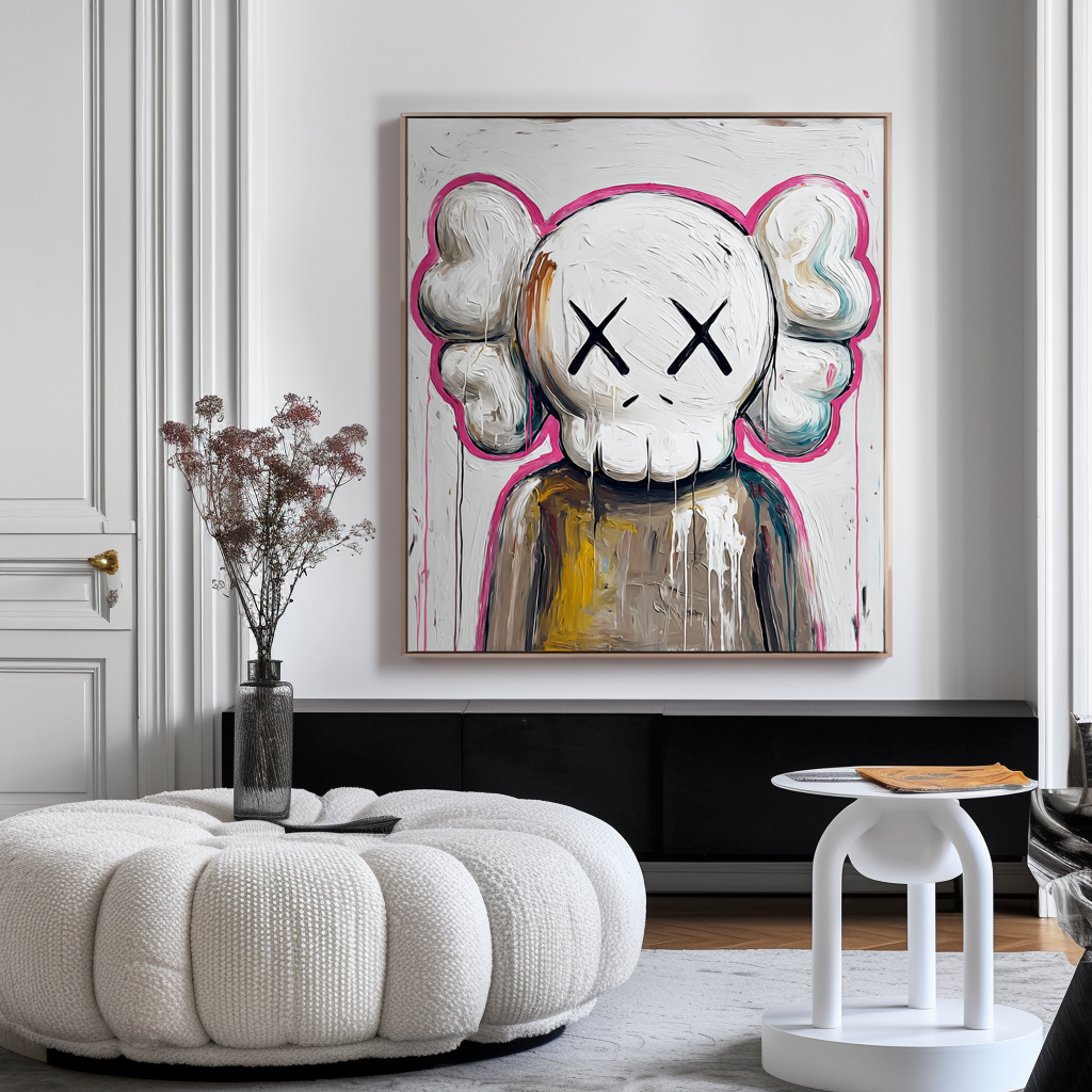 KAWS-Inspired Original Hand-Painted Oil Painting | Urban Street Pop Art Wall Decor