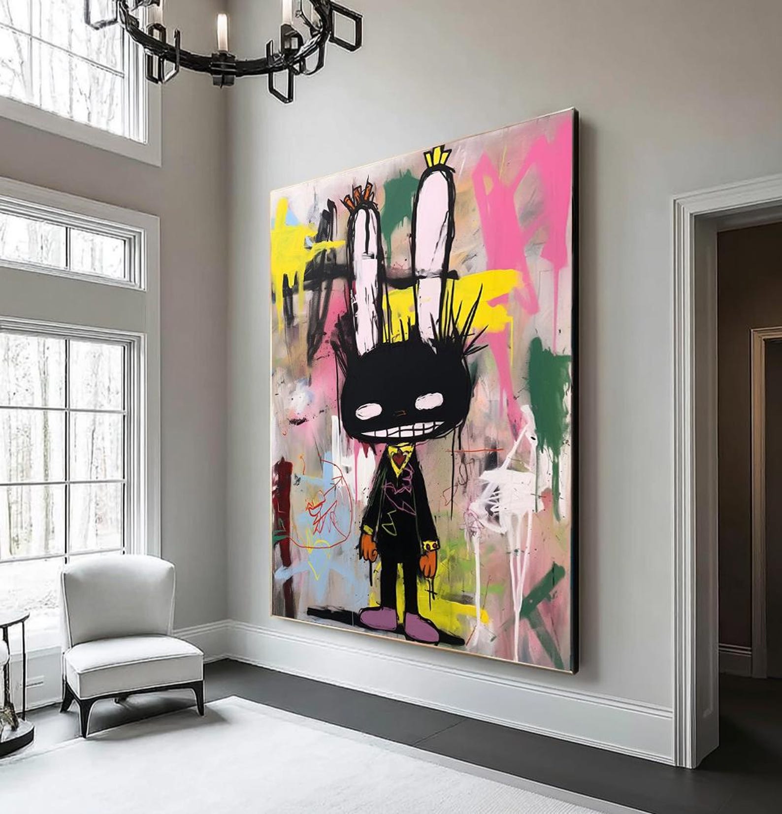 Rebel Bunny –  Vibrant Graffiti Art Cartoon Rabbit Wall Decor