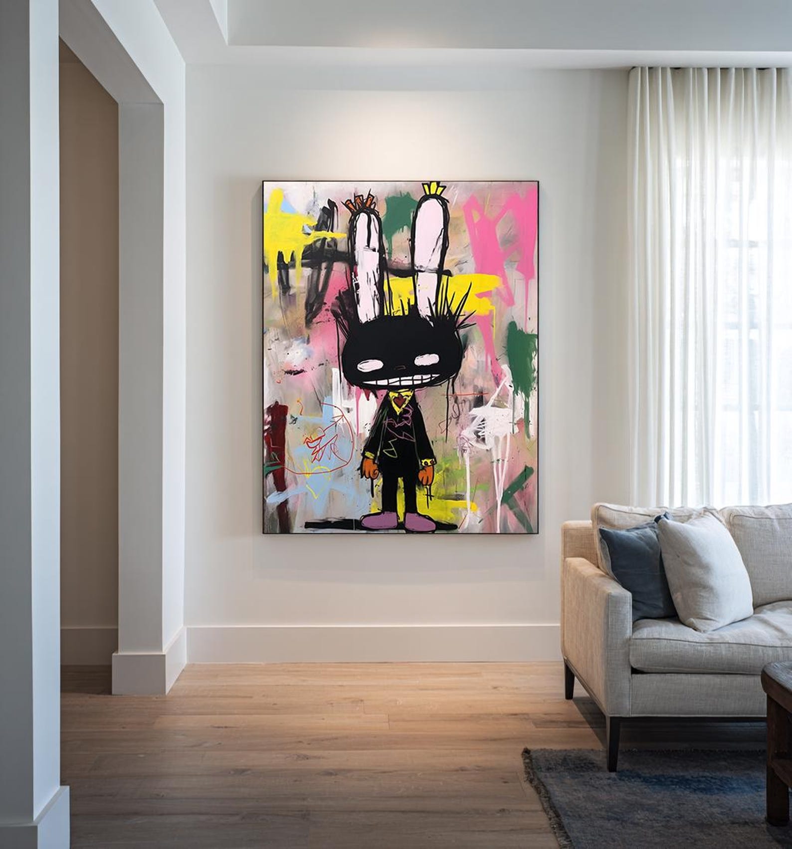 Rebel Bunny –  Vibrant Graffiti Art Cartoon Rabbit Wall Decor