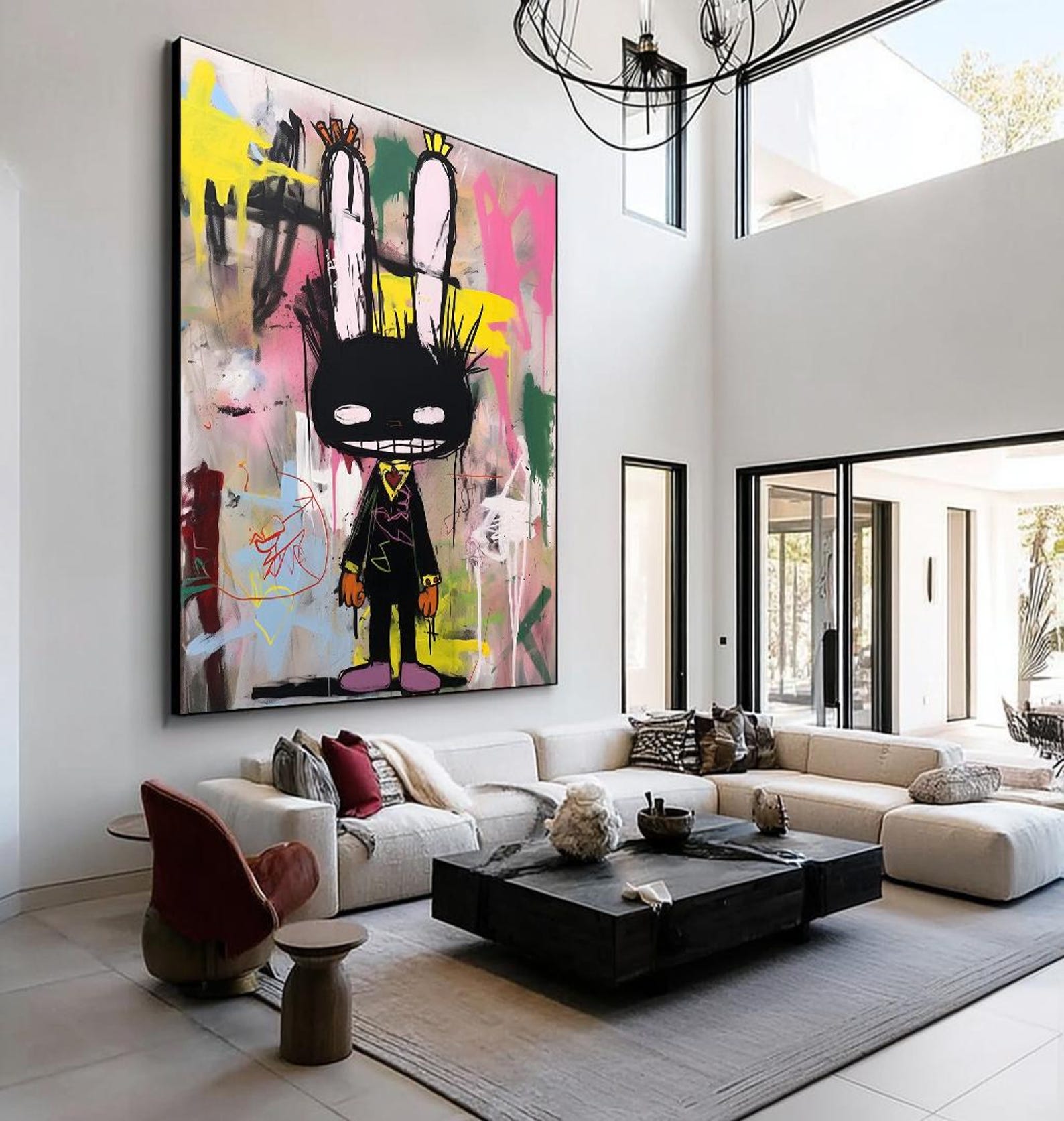 Rebel Bunny –  Vibrant Graffiti Art Cartoon Rabbit Wall Decor