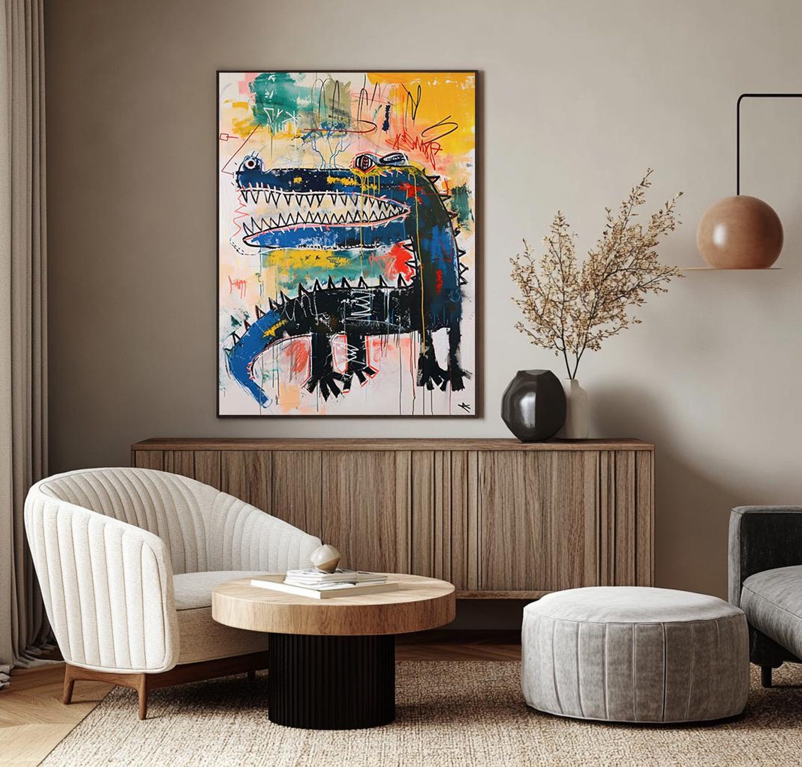 Urban Rex – Vibrant Graffiti Art Crocodile Wall Decor, Street Art Style Abstract Painting for Home Decoration