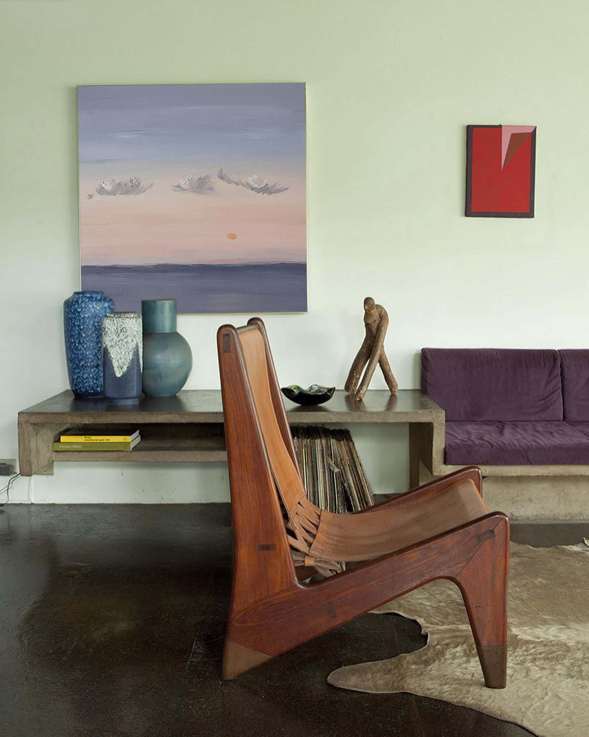 Wallart Calm Horizon Sunset Painting – Dreamy Sky and Sea Wall Art