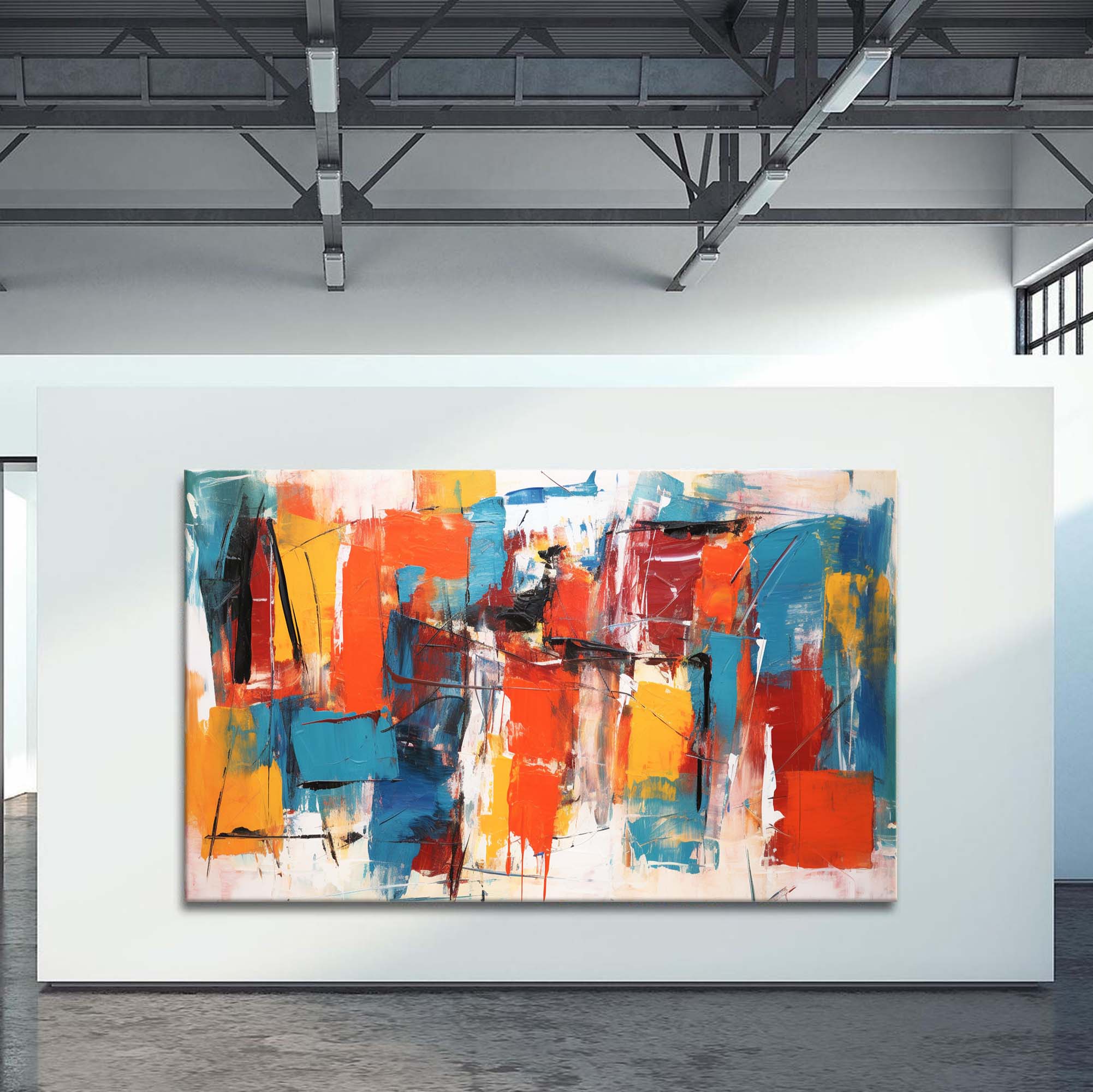 Wallart Urban Energy in Red and Blue Abstract