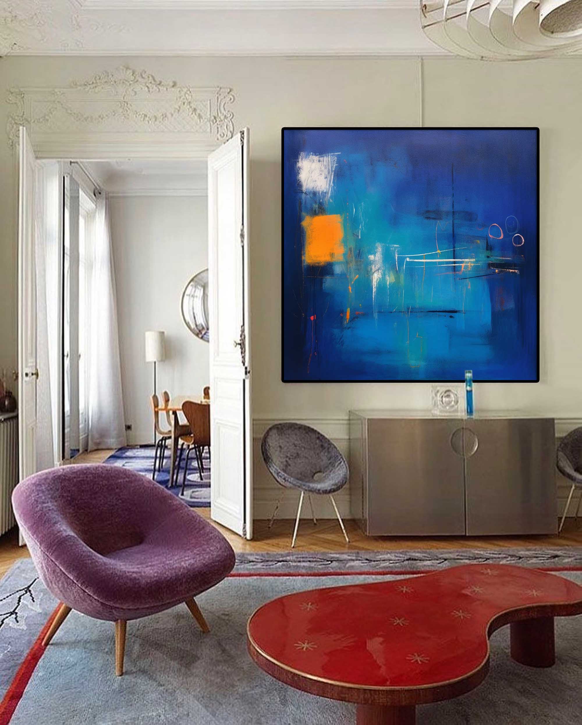 Wallart Electric Blue Abstract Horizon Art