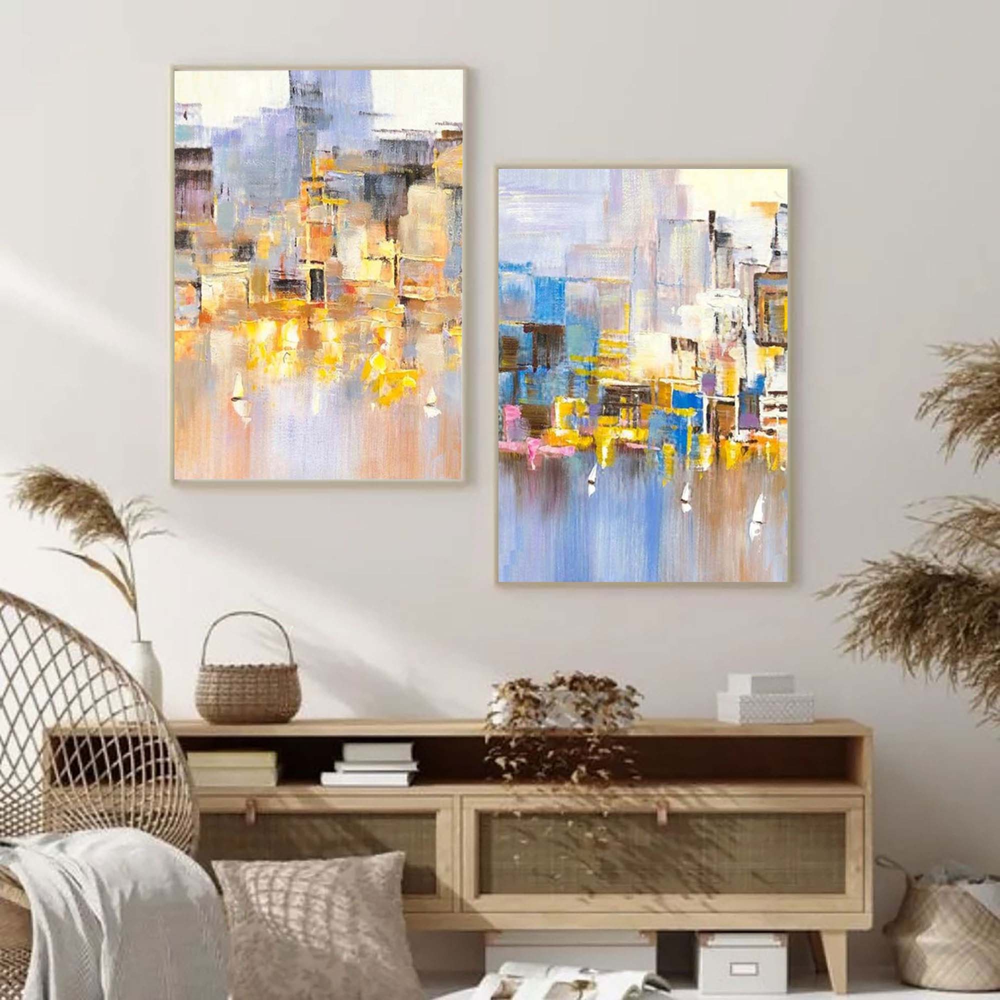 Wallart Cityscape Duo Abstract Oil Art