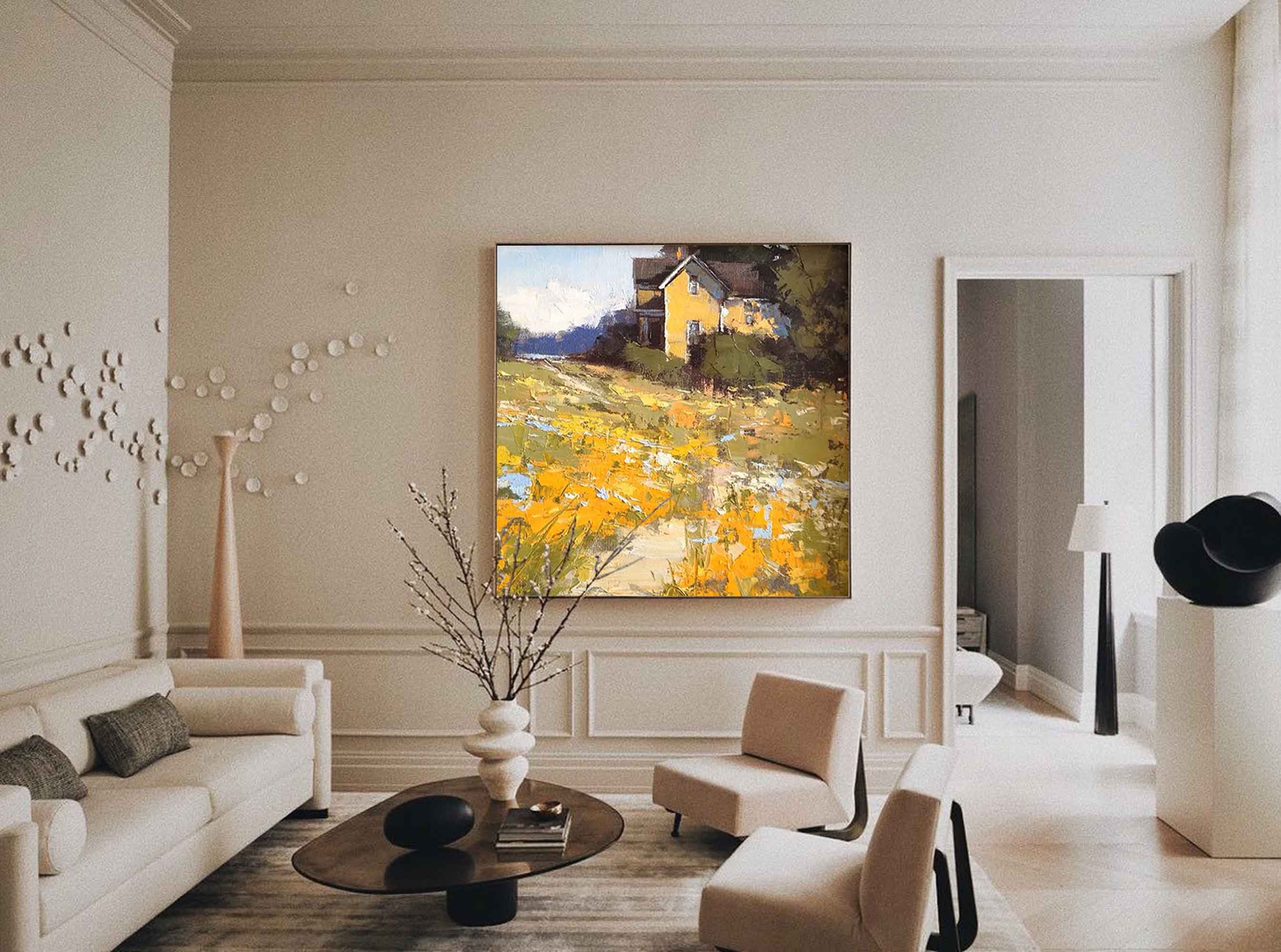 Wallart Rustic Cottage Landscape Oil Art