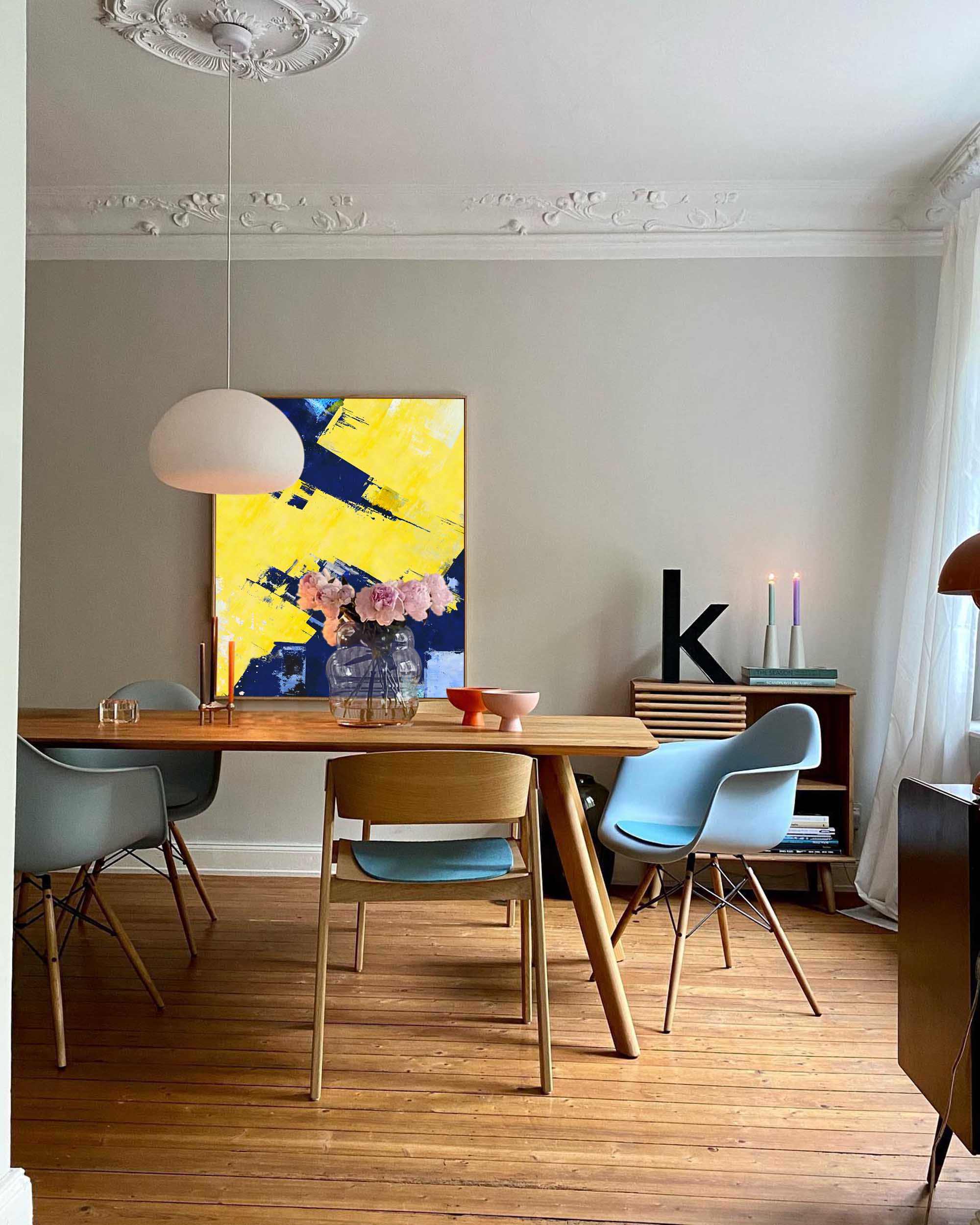 Wallart Vibrant Blue and Yellow Abstract