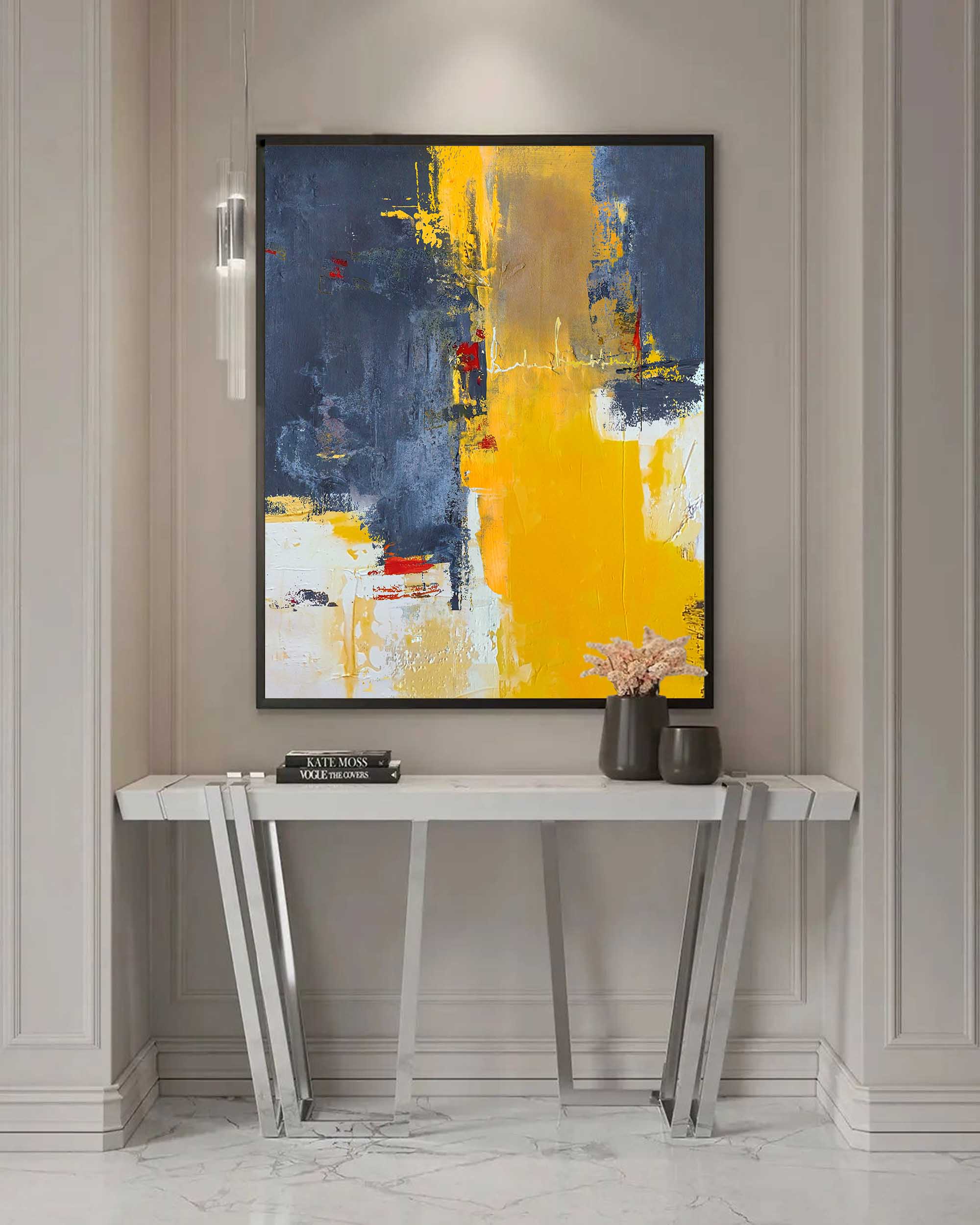 Wallart Modern Charcoal and Yellow Art