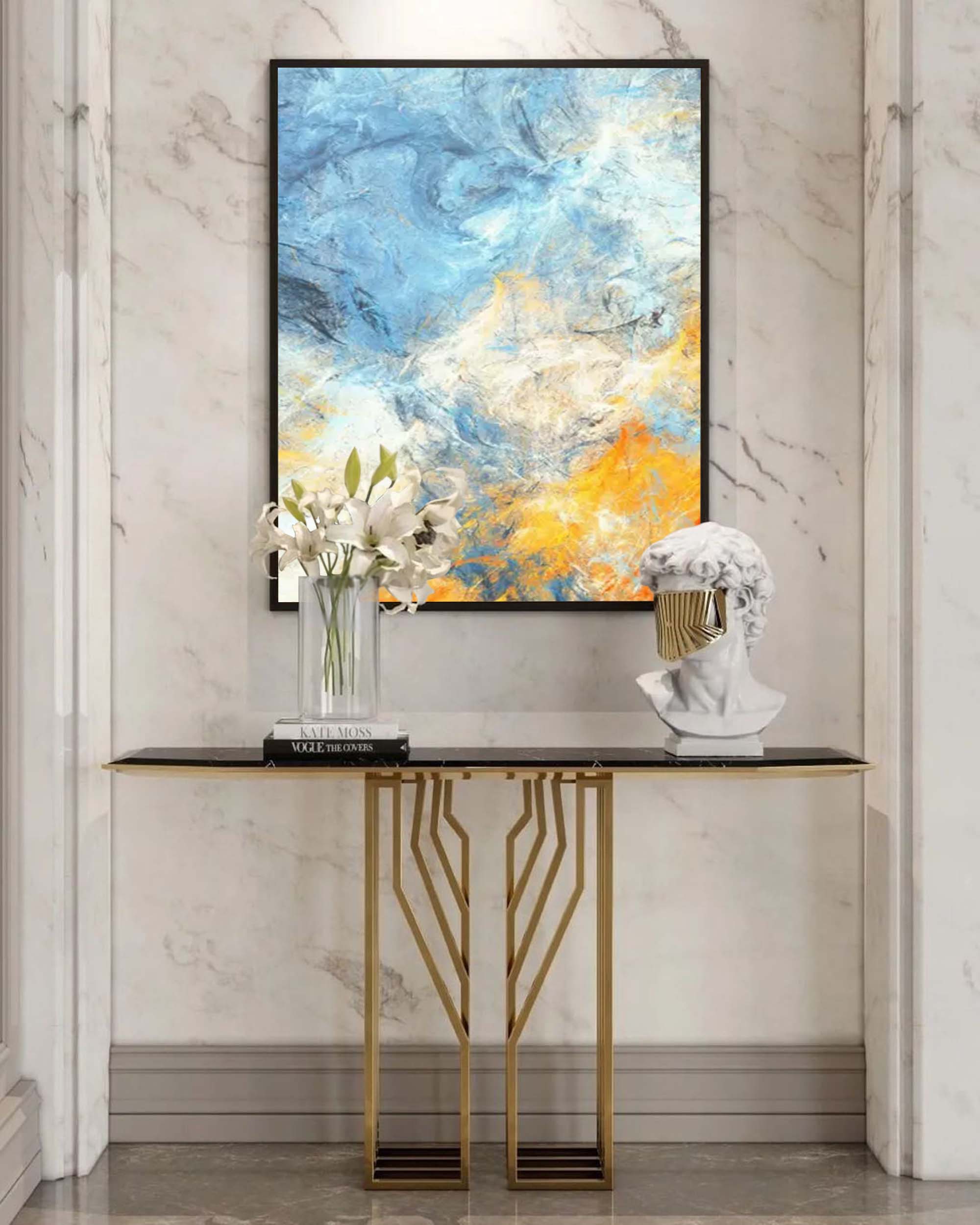 Wallart Blue and Orange Abstract Canvas Art