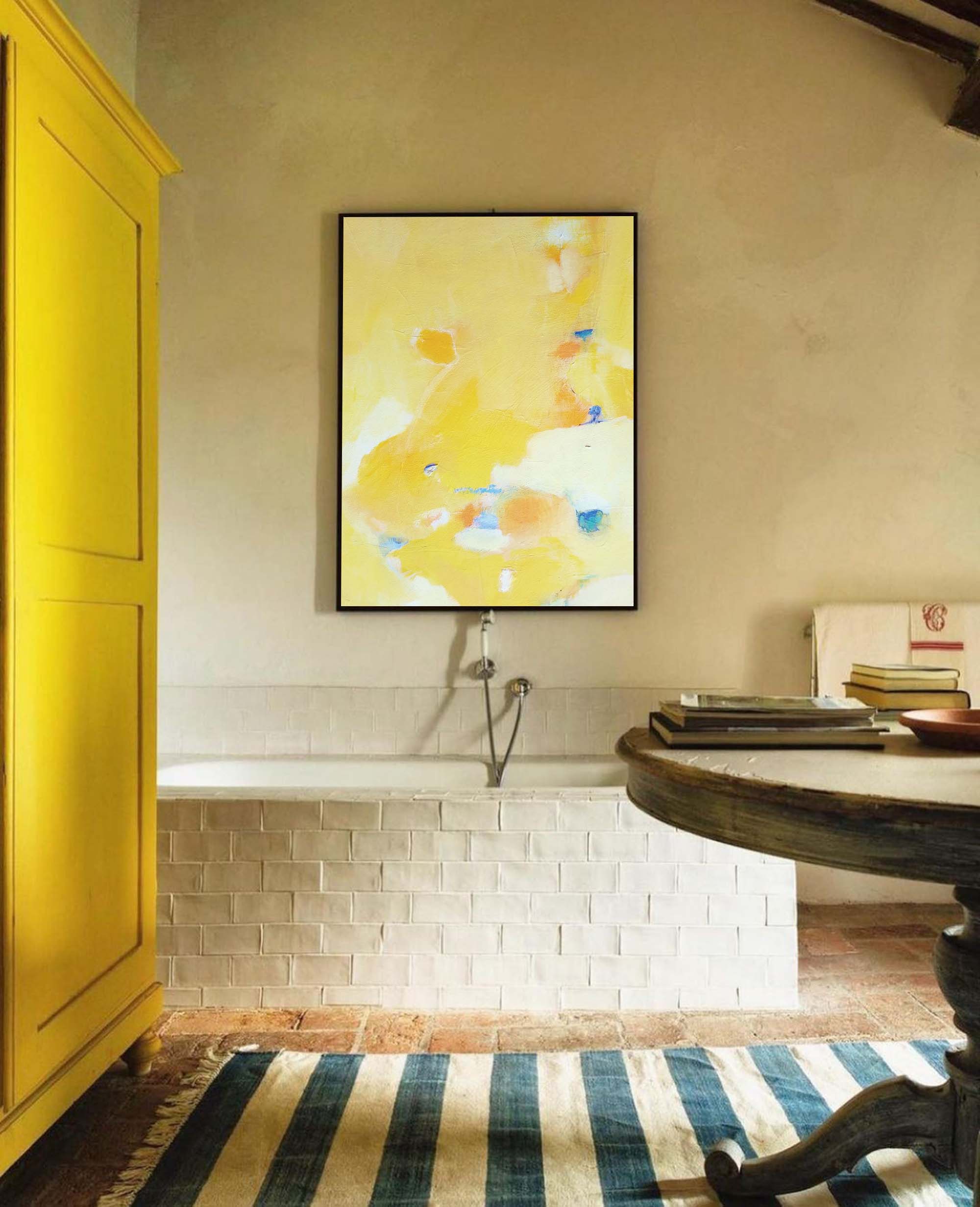 Wallart Soft Yellow Abstract Pastel Canvas Art