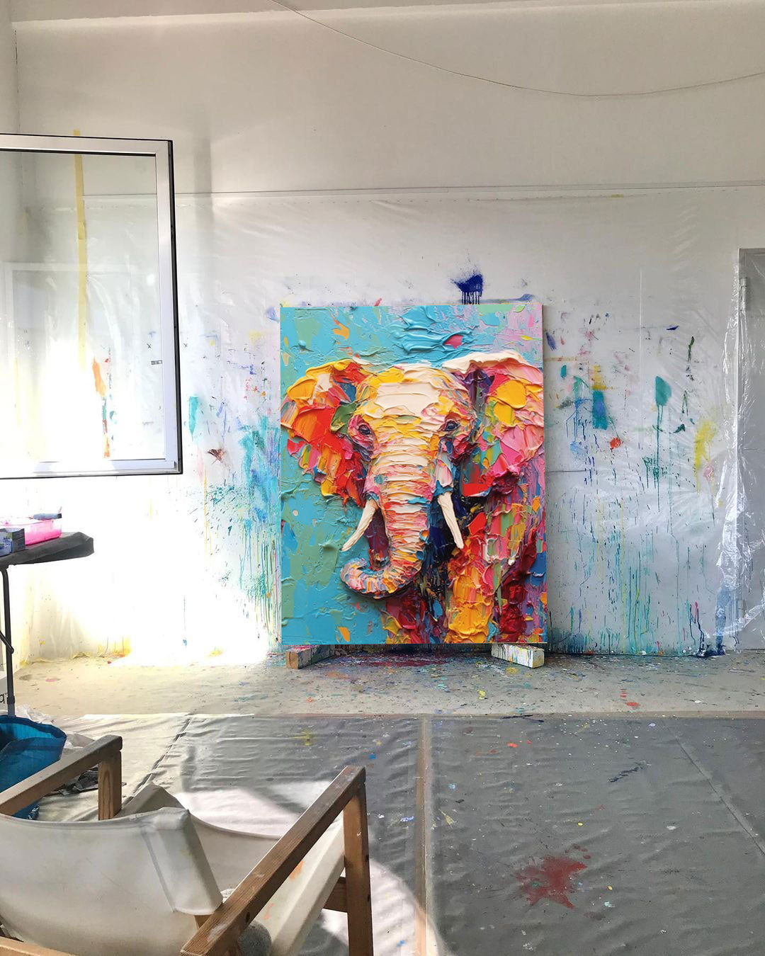 Wallart Vibrant Elephant in Bold Colors
