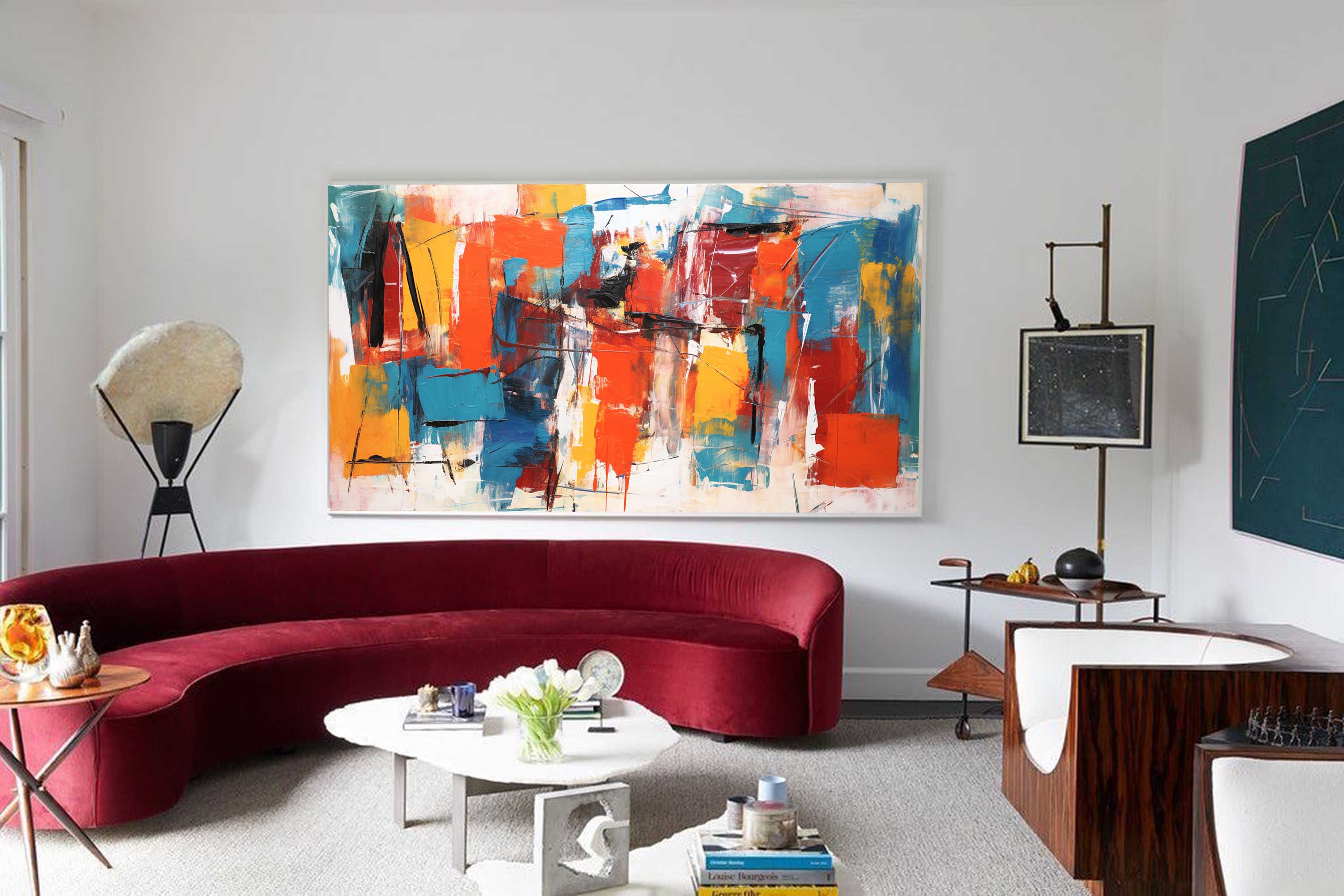 Wallart Urban Energy in Red and Blue Abstract