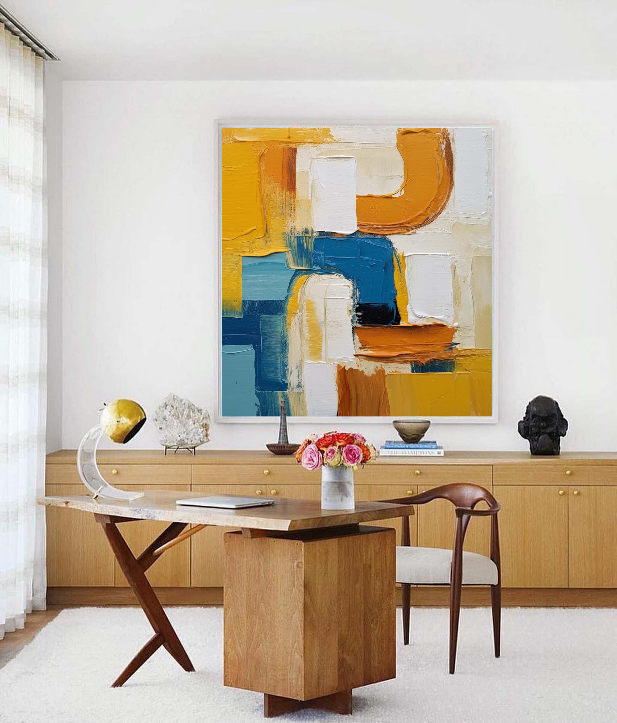 Wallart Curved Paths in Blue and Amber