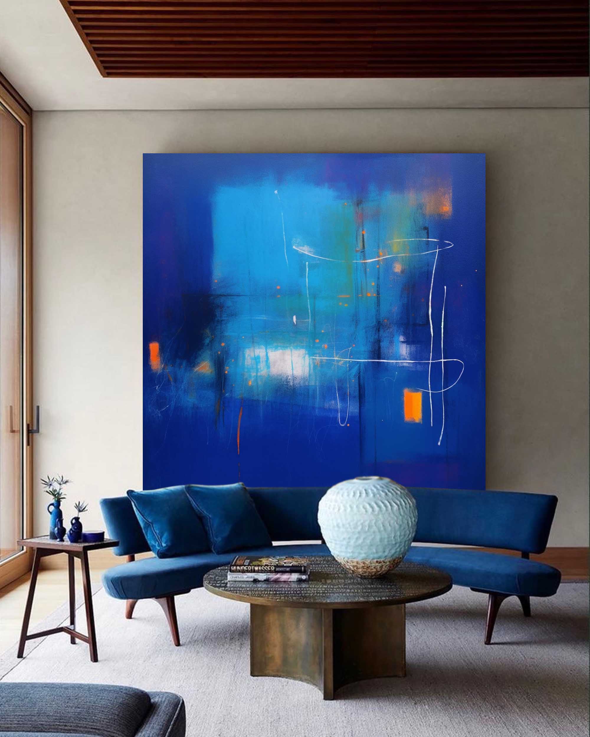 Wallart Abstract Neon Blue Horizon Art