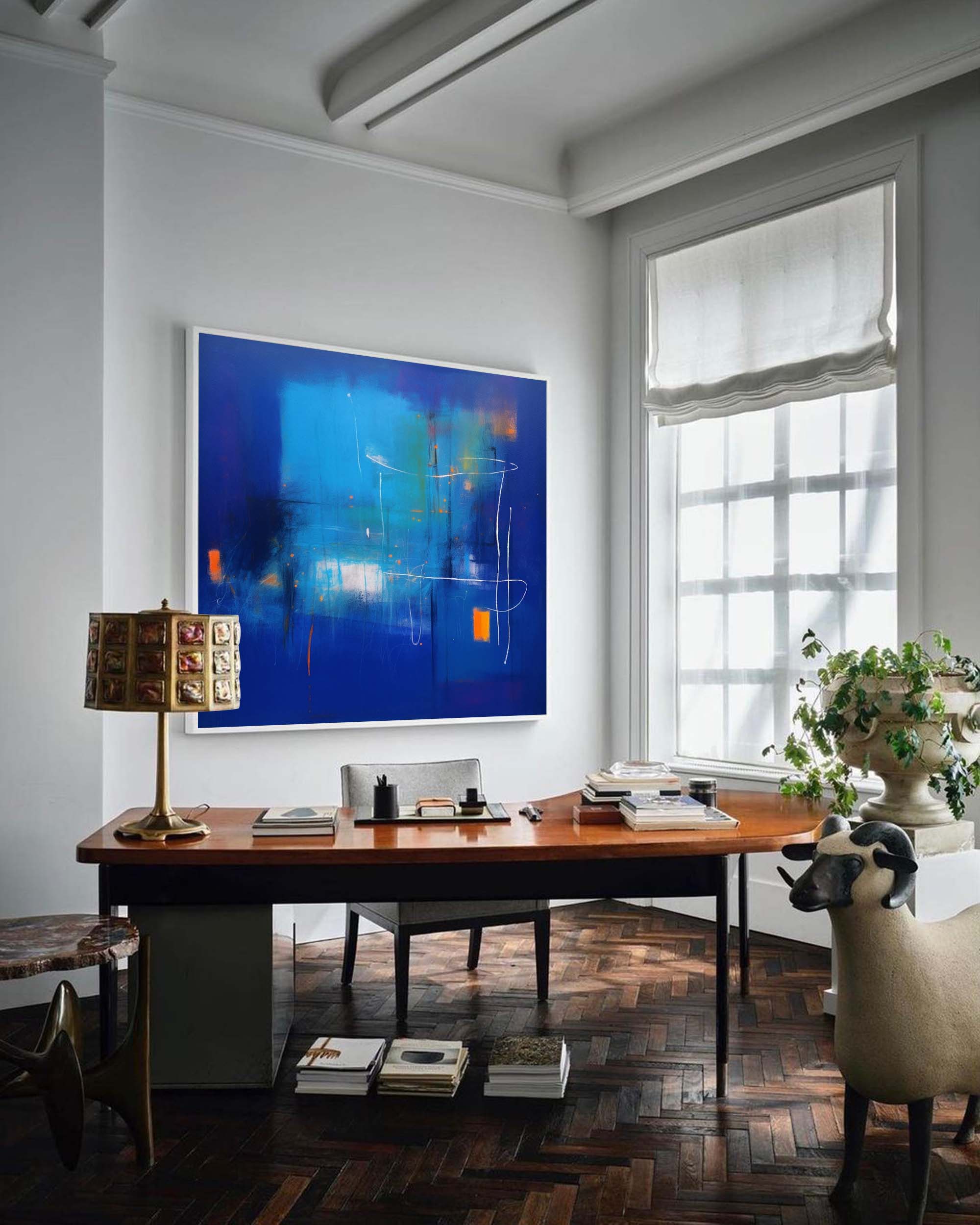 Wallart Abstract Neon Blue Horizon Art