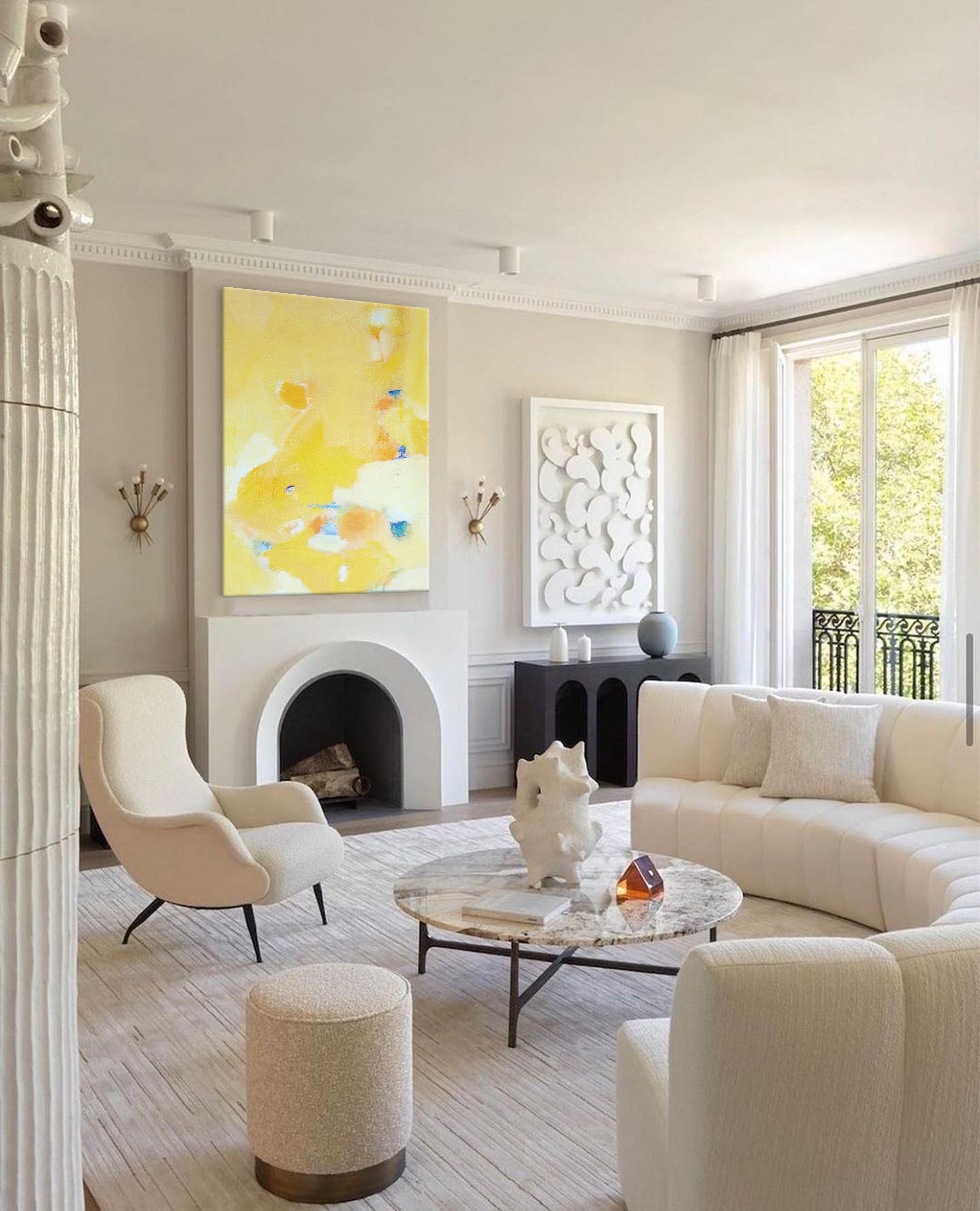 Wallart Soft Yellow Abstract Pastel Canvas Art