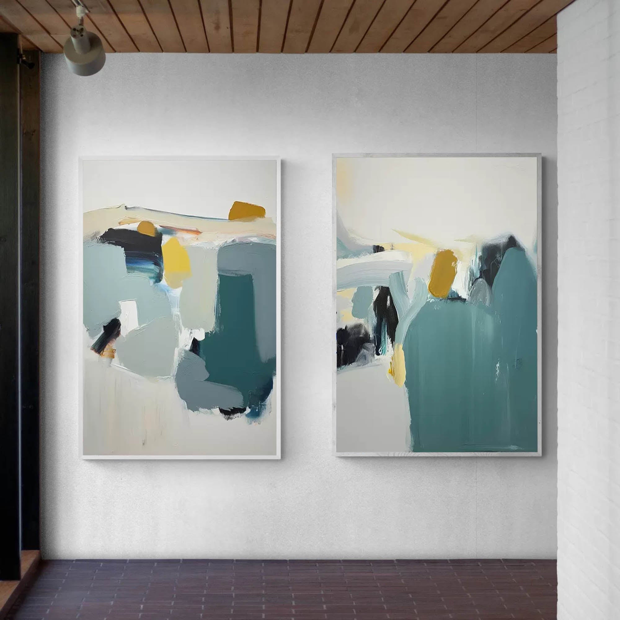 Wallart Abstract Diptych in Teal and Gold