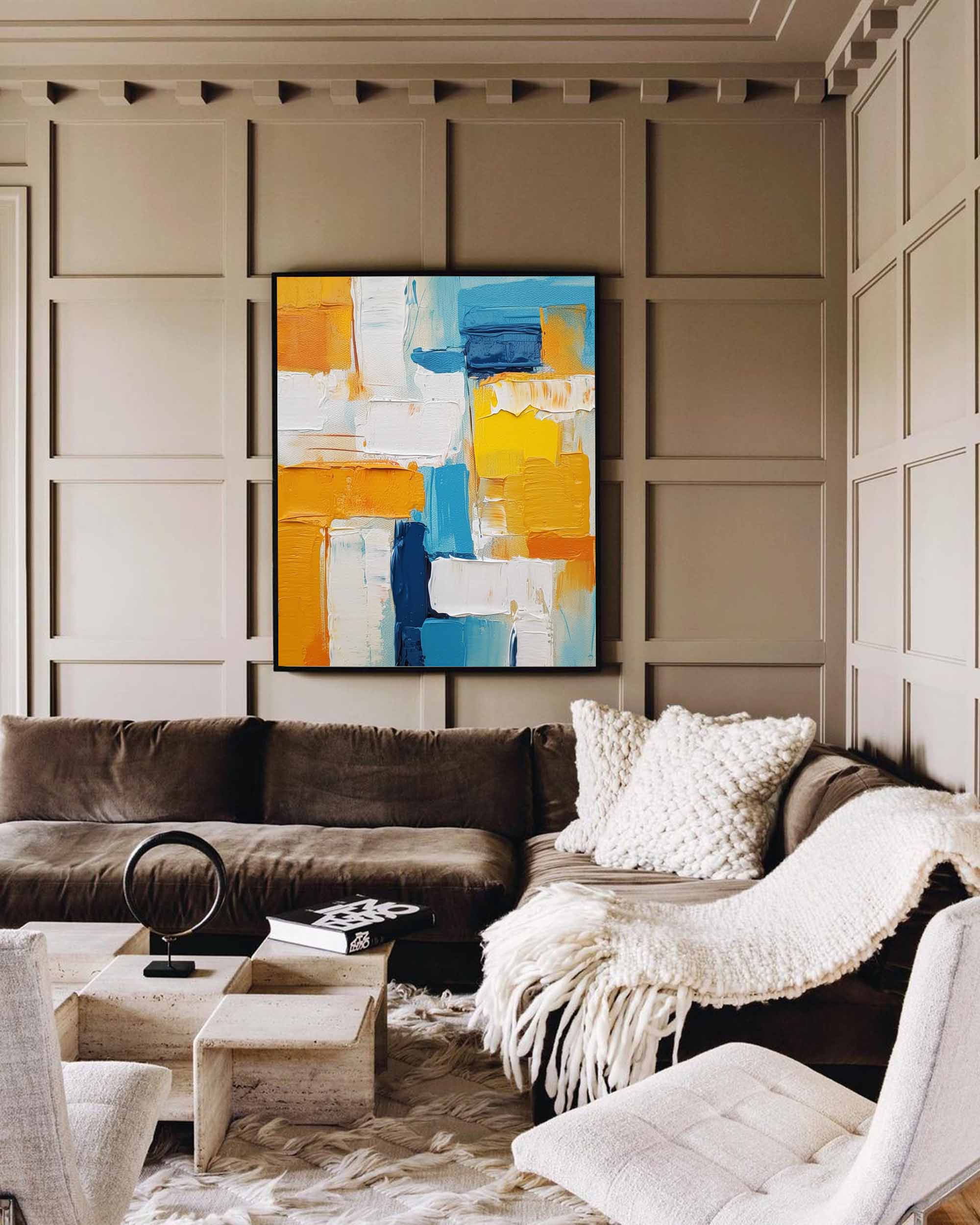 Wallart Sunburst Blocks in Blue and Gold