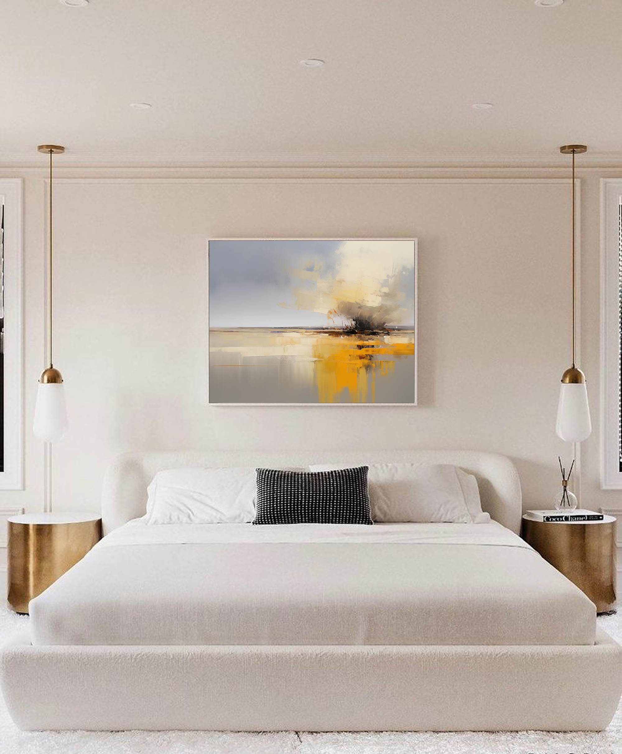 Wallart Bold Yellow and Gray Abstract Art