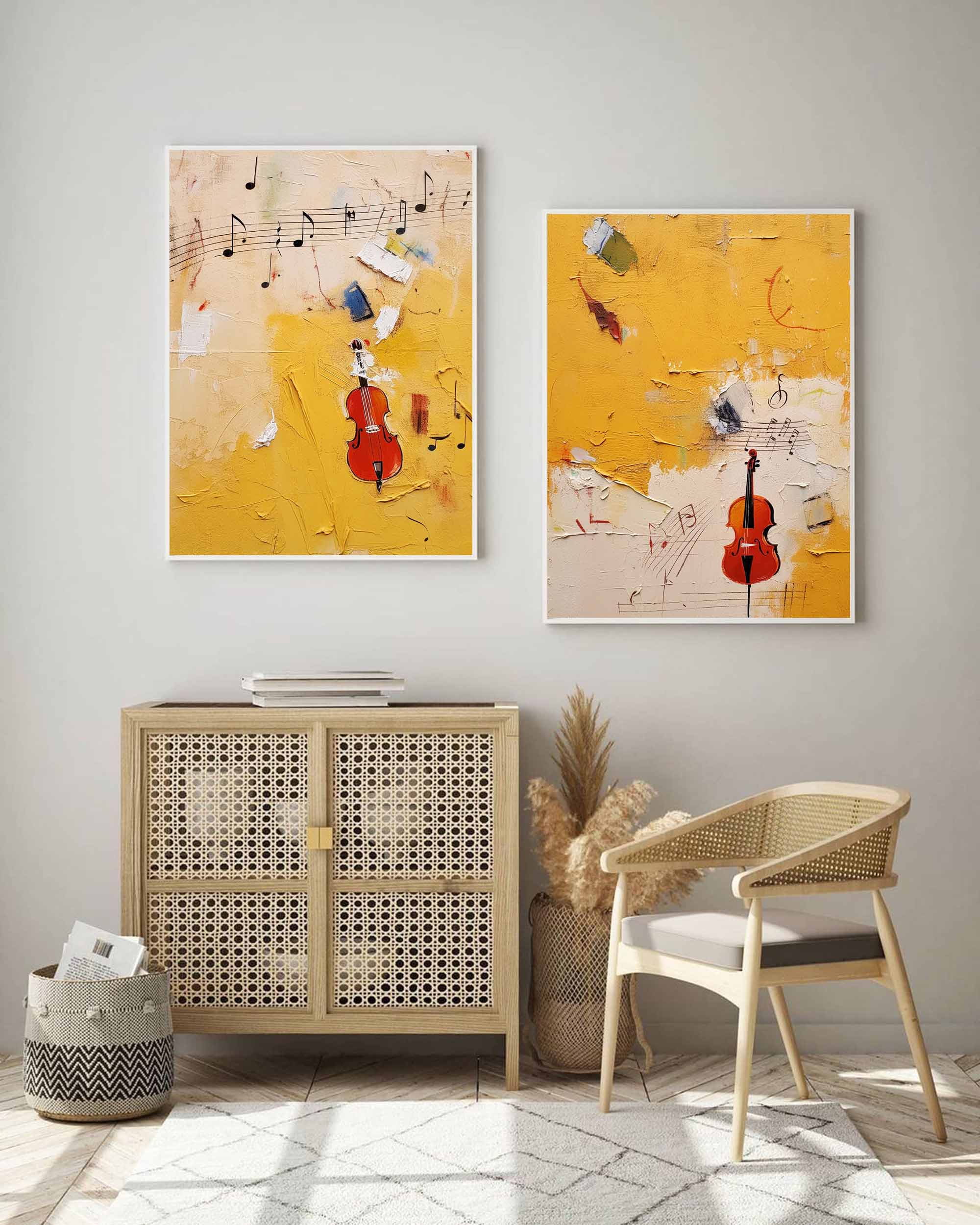 Wallart Musical Abstract Violin Art Duo