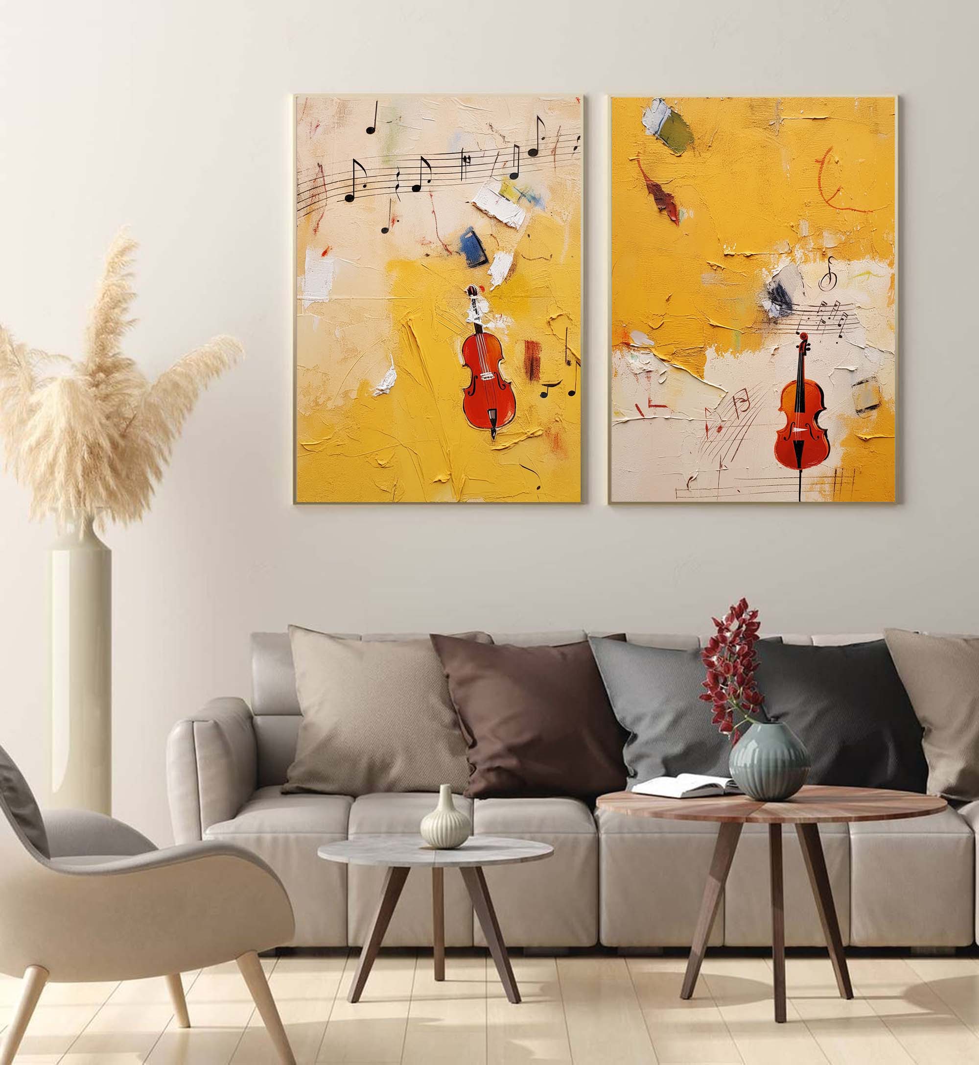 Wallart Musical Abstract Violin Art Duo