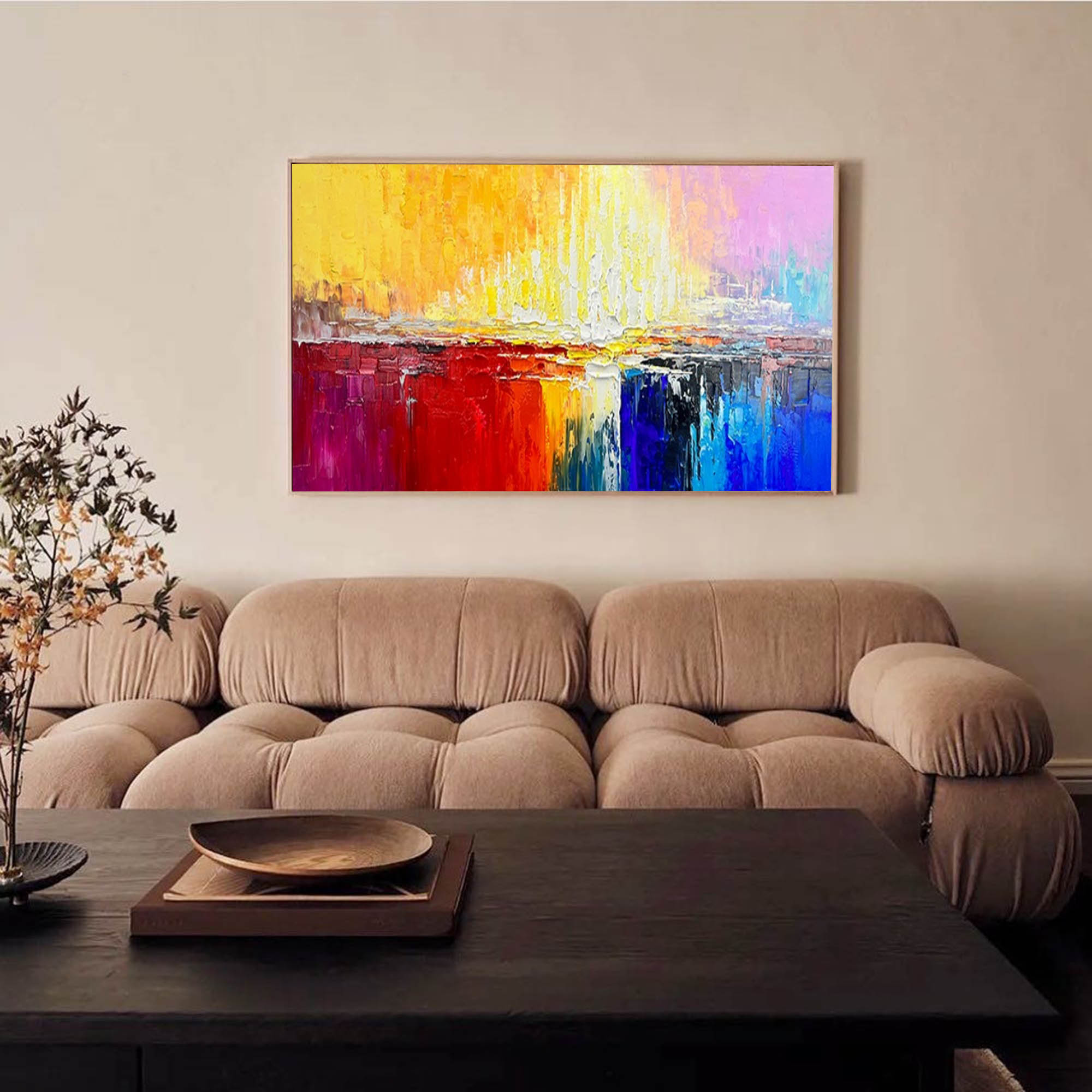 Wallart Vibrant Horizon Abstract Palette Knife Canvas Art