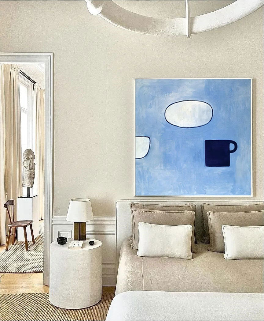 Wallart Minimalist Blue Abstract Still Life Oil Painting