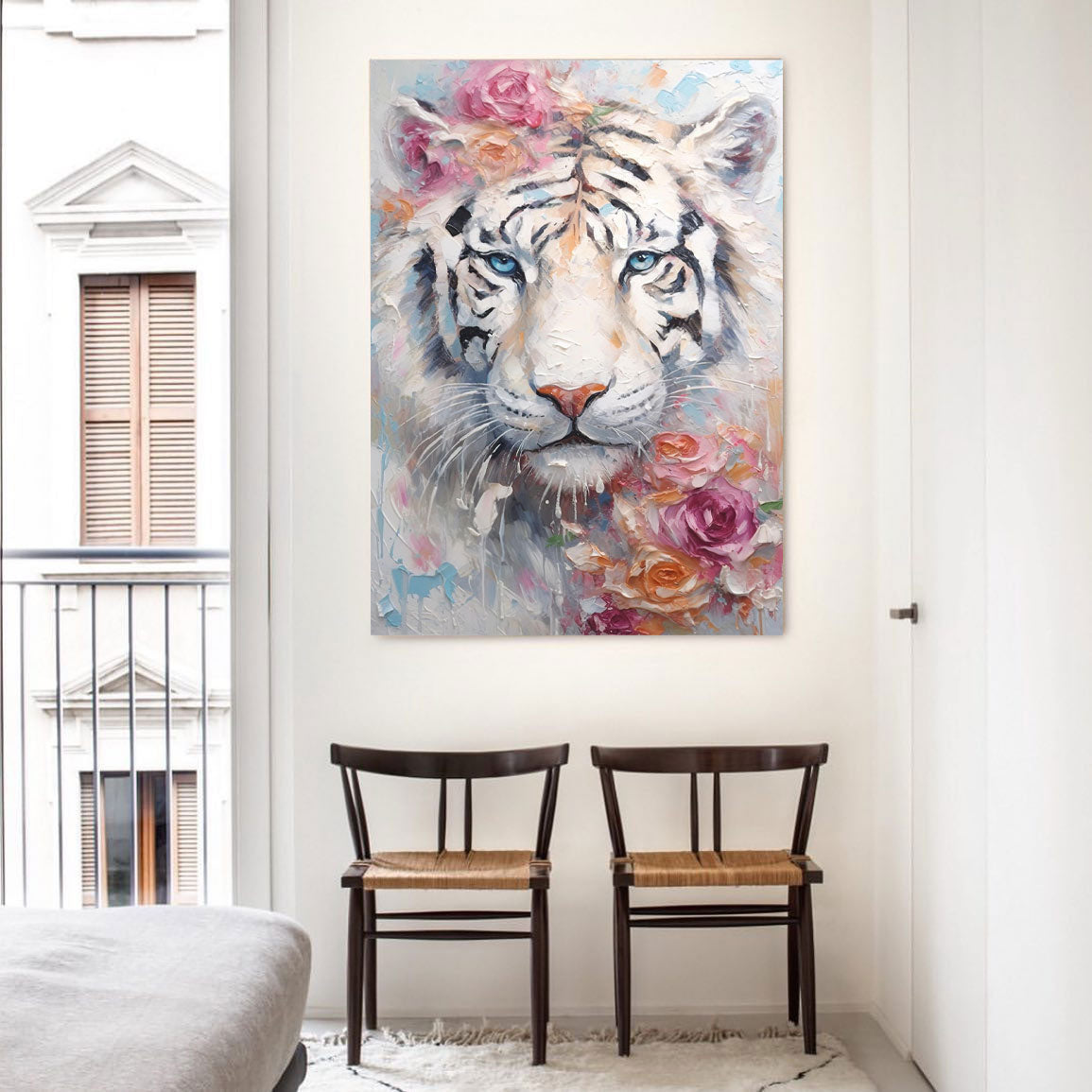 Wallart Majestic Elegance: White Tiger in Bloom