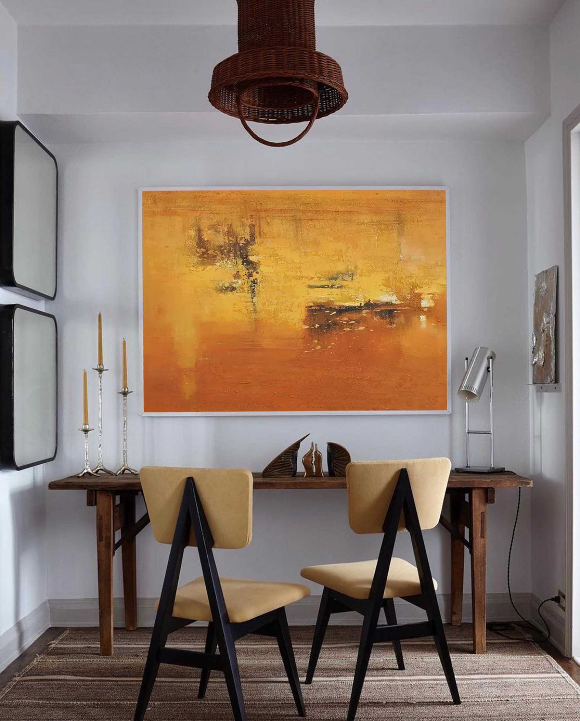 Wallart Golden Abstract Sunset Canvas Art