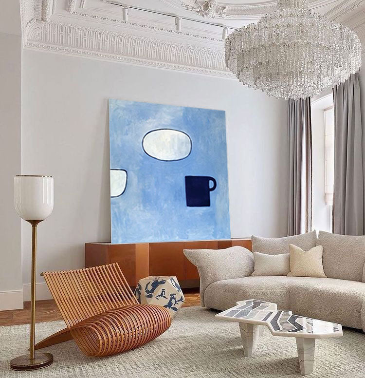 Wallart Minimalist Blue Abstract Still Life Oil Painting