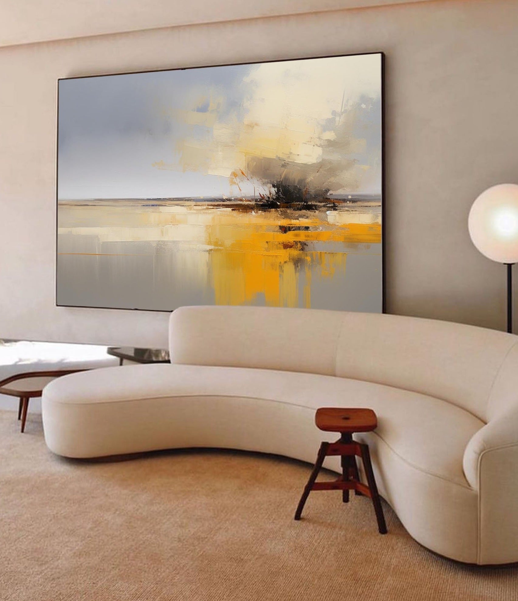 Wallart Bold Yellow and Gray Abstract Art