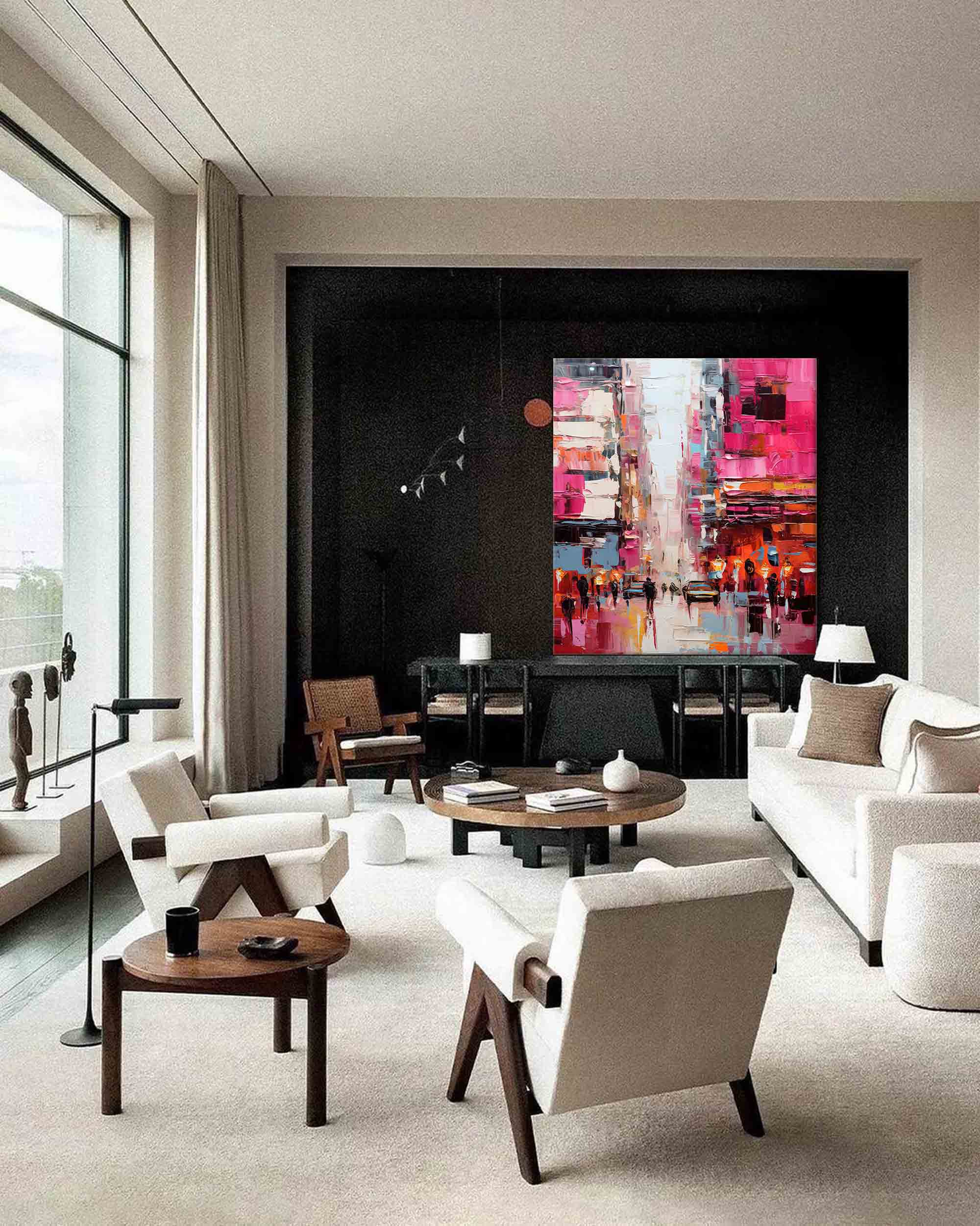Wallart City Streets in Pink Hues Oil Painting