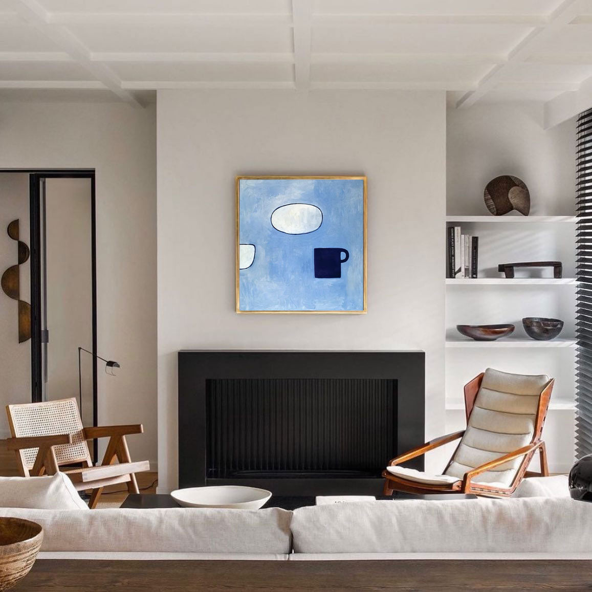 Wallart Minimalist Blue Abstract Still Life Oil Painting