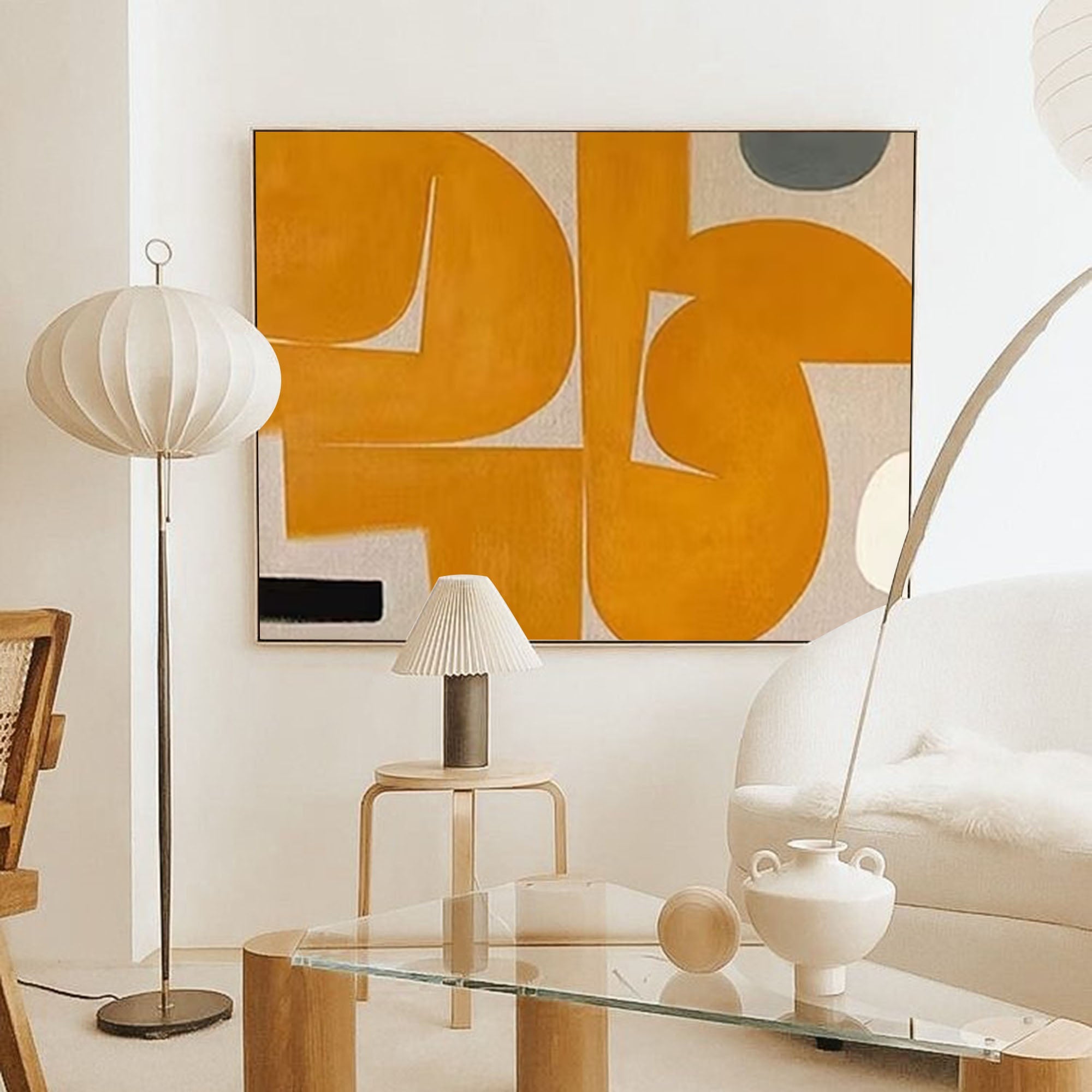 Wallart Golden Curves: Mid-Century Abstract Harmony