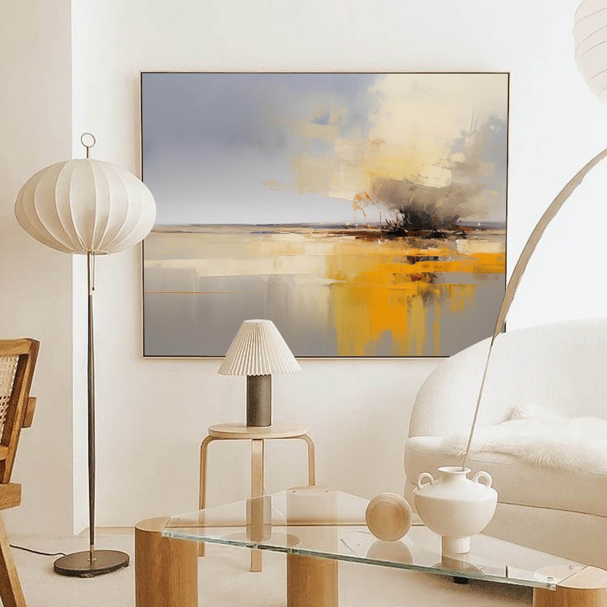 Wallart Bold Yellow and Gray Abstract Art