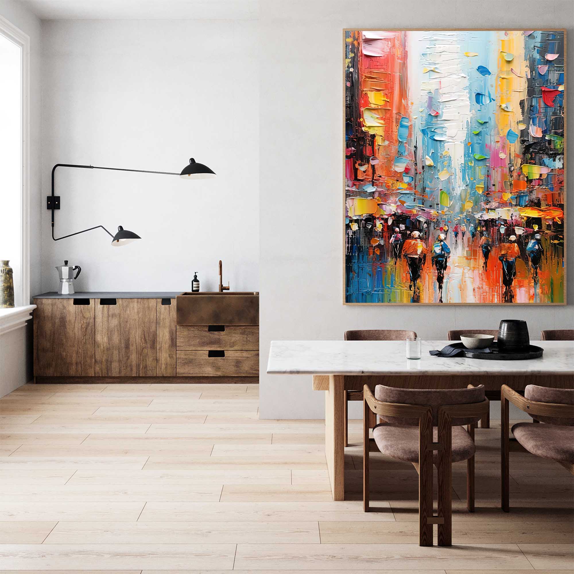 Wallart Abstract Vibrant City Rain Oil Painting