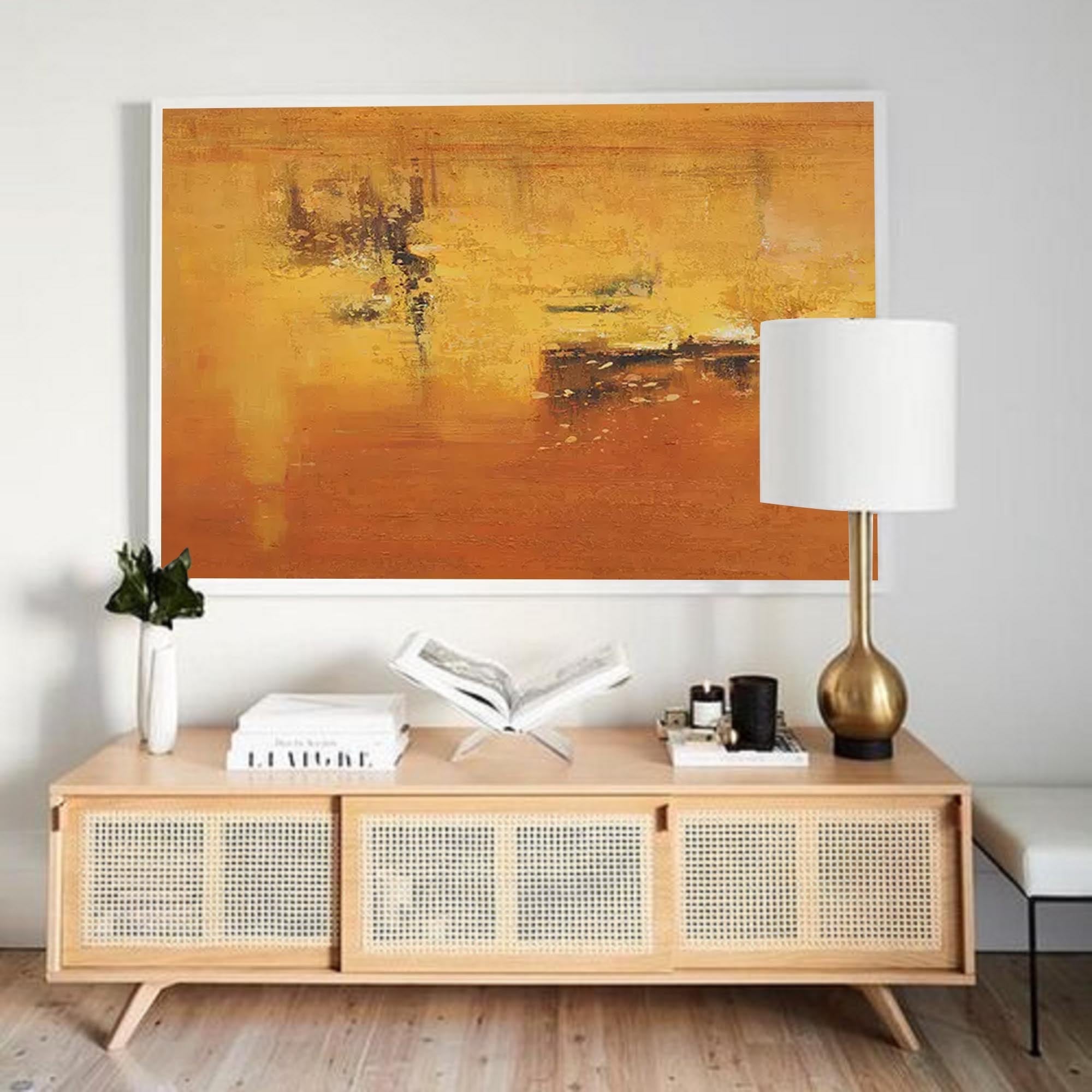 Wallart Golden Abstract Sunset Canvas Art